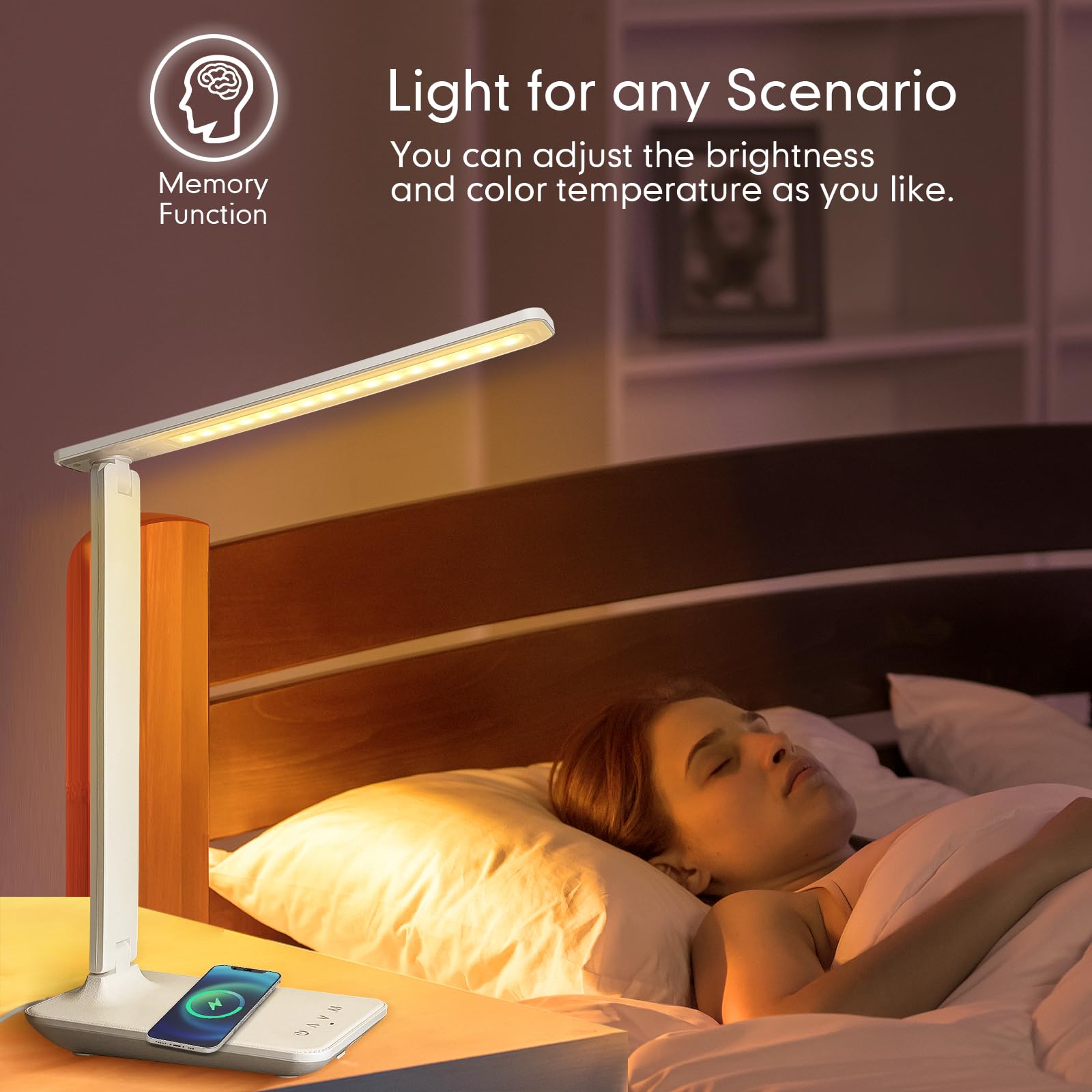 karidi LED Desk Lamp with Wireless Charger, Dimmable, 5 Lighting Modes, Portable, White Pro, Model TX26A
