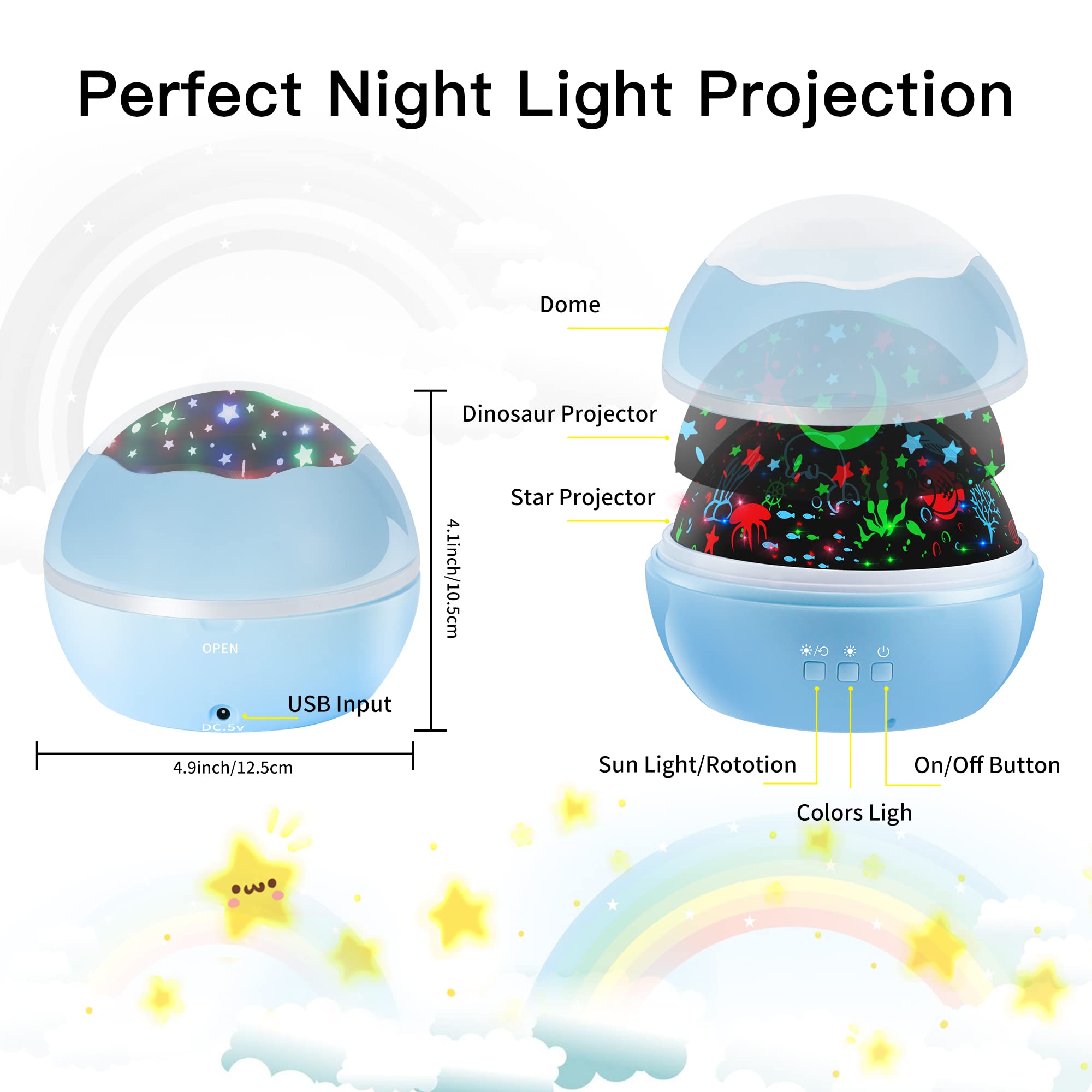Night Light For Kids,2-In-1 Star And Shark Fish Night Light Projector For Kids,Christmas Birthday Gifts For 3-8 Year Old,Party Supplies Ocean Decor