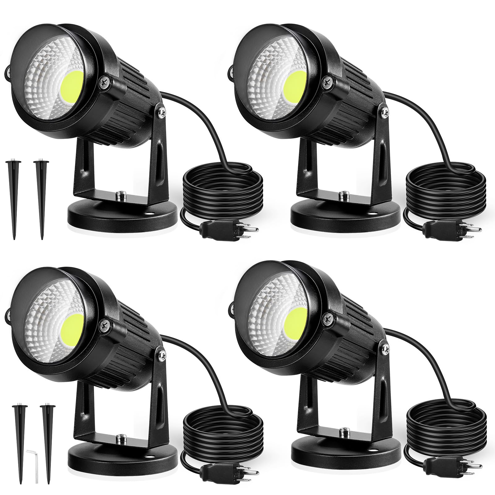 LemonBest Landscape Lights - 5W Outdoor Spotlight - IP65 Waterproof - 4 Pack - Aluminum - Cool White 6000K