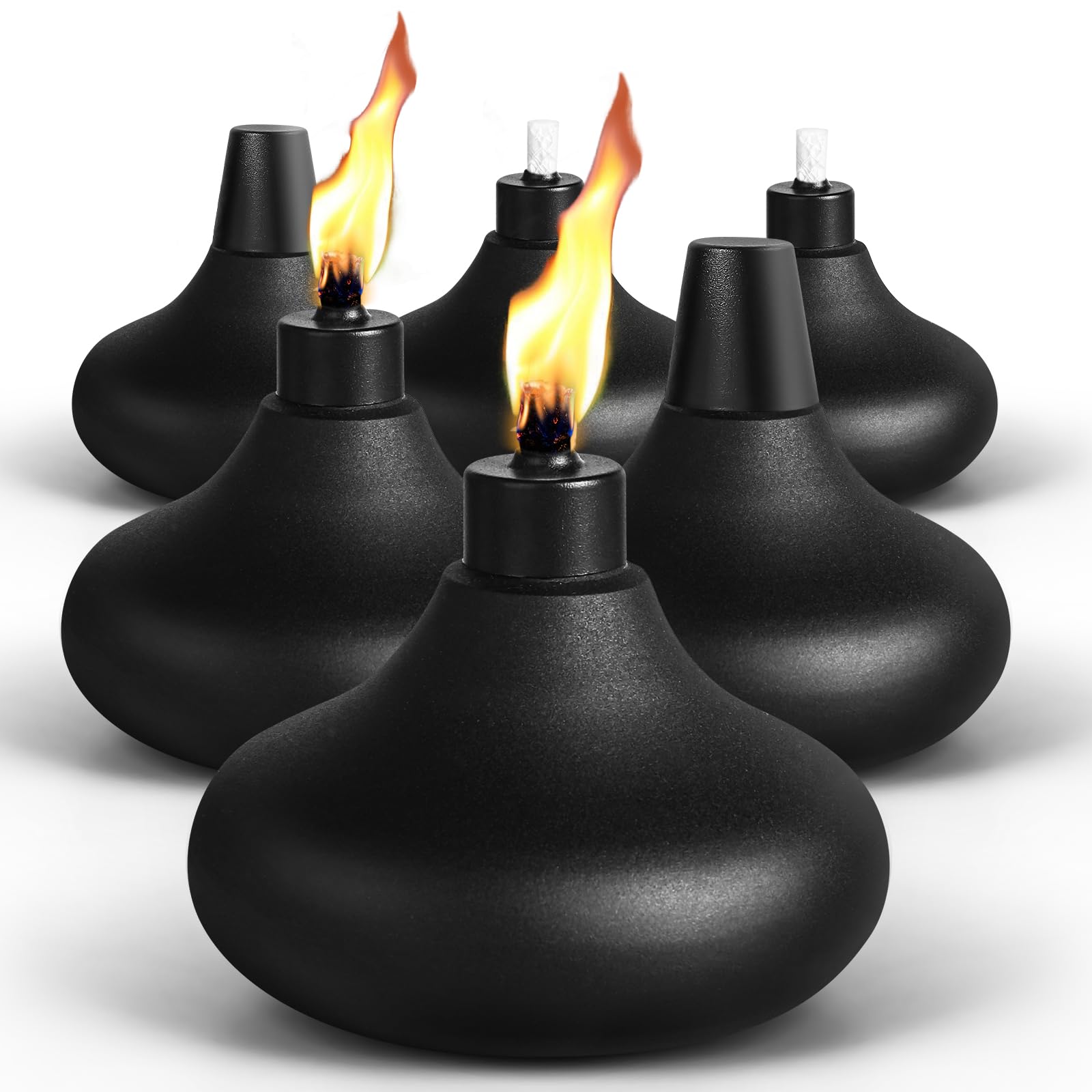 Fan-Torches 6 Pack Citronella Metal Table Top Torches - Refillable Outdoor Lanterns For Patio & Garden