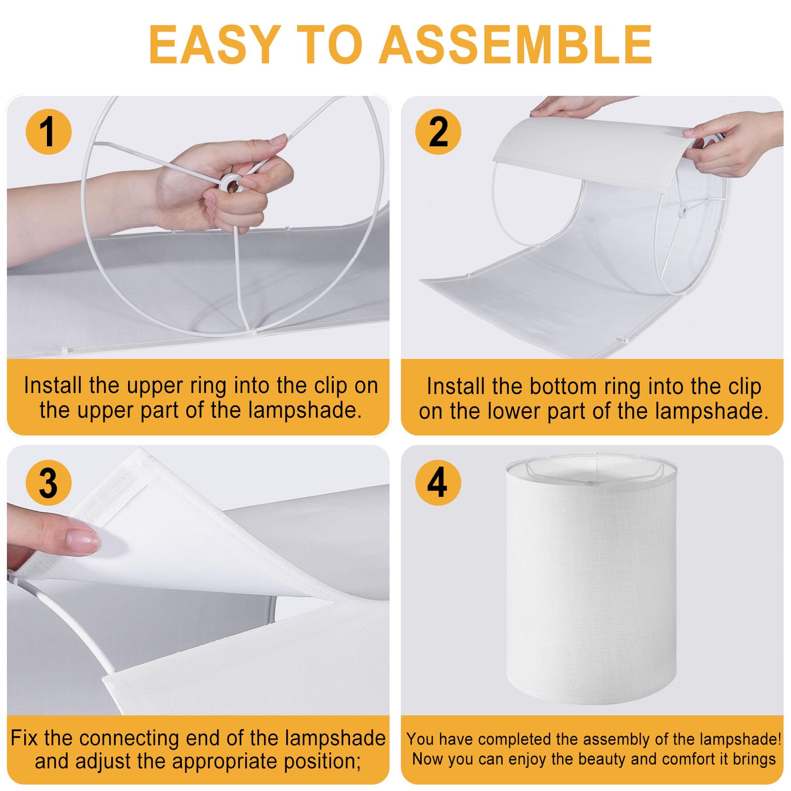 LEYINPEI Large Drum Lampshade, 10" Top x 10" Bottom x 13" High, White Linen for Table/Floor Lamps, Easy Assembly, Model WHITE-11mm