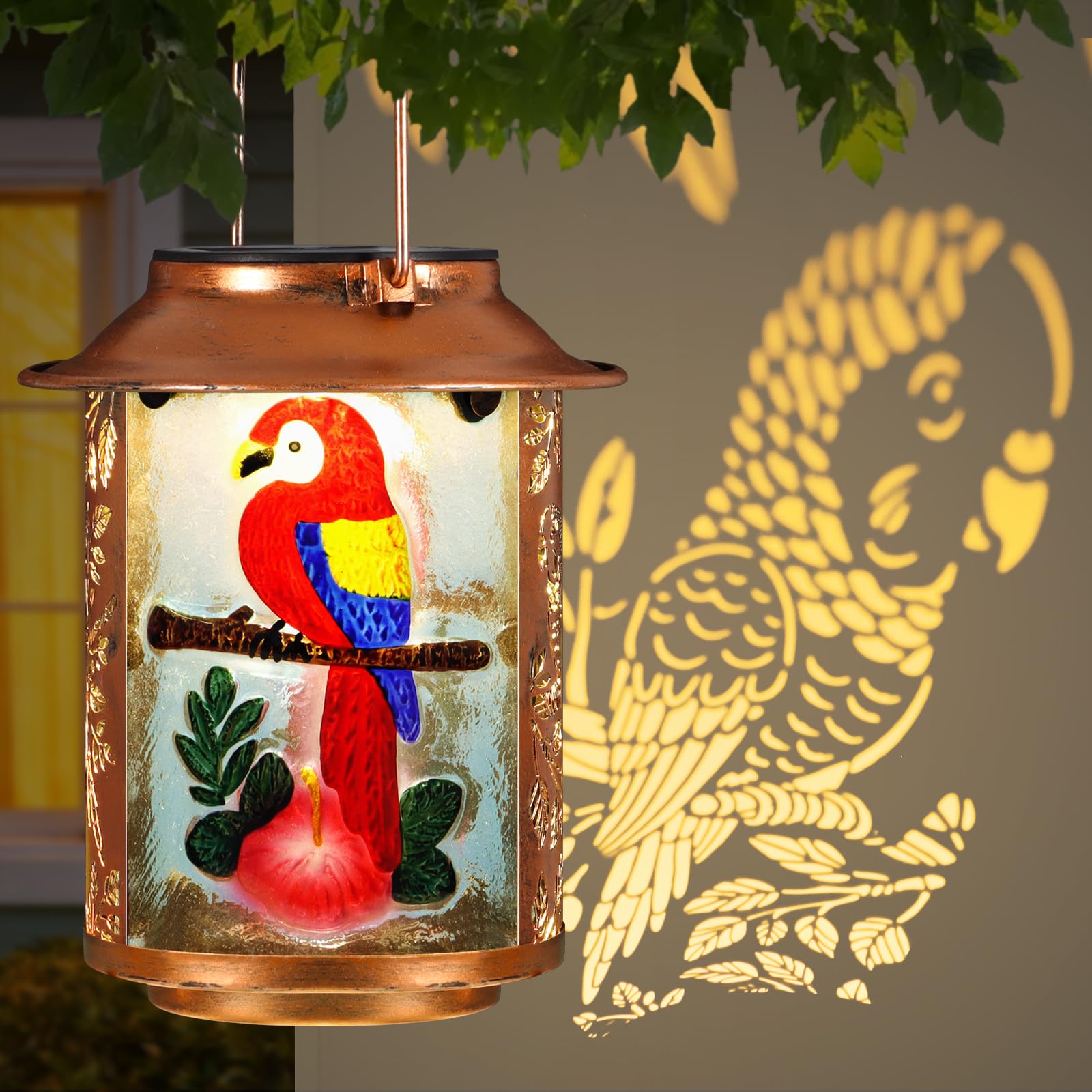 Parrot Solar Lanterns Outdoor Waterproof,Birthday Gifts for Women Mom Grandma Garden Decor,Hanging Solar Lights Wall Mount Decor