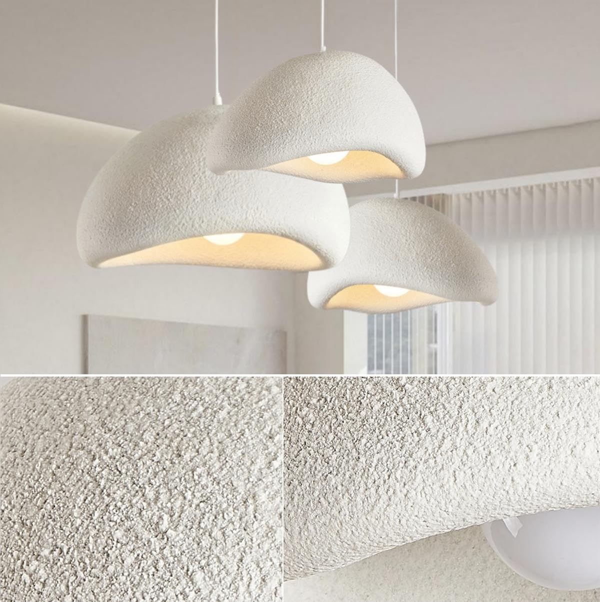 SEEAIRSHOP Scandinavian Pendant Lights Kitchen Island White Concrete Cement Look Pendant Light Dome Hanging Lamp Wabi Sabi Chand