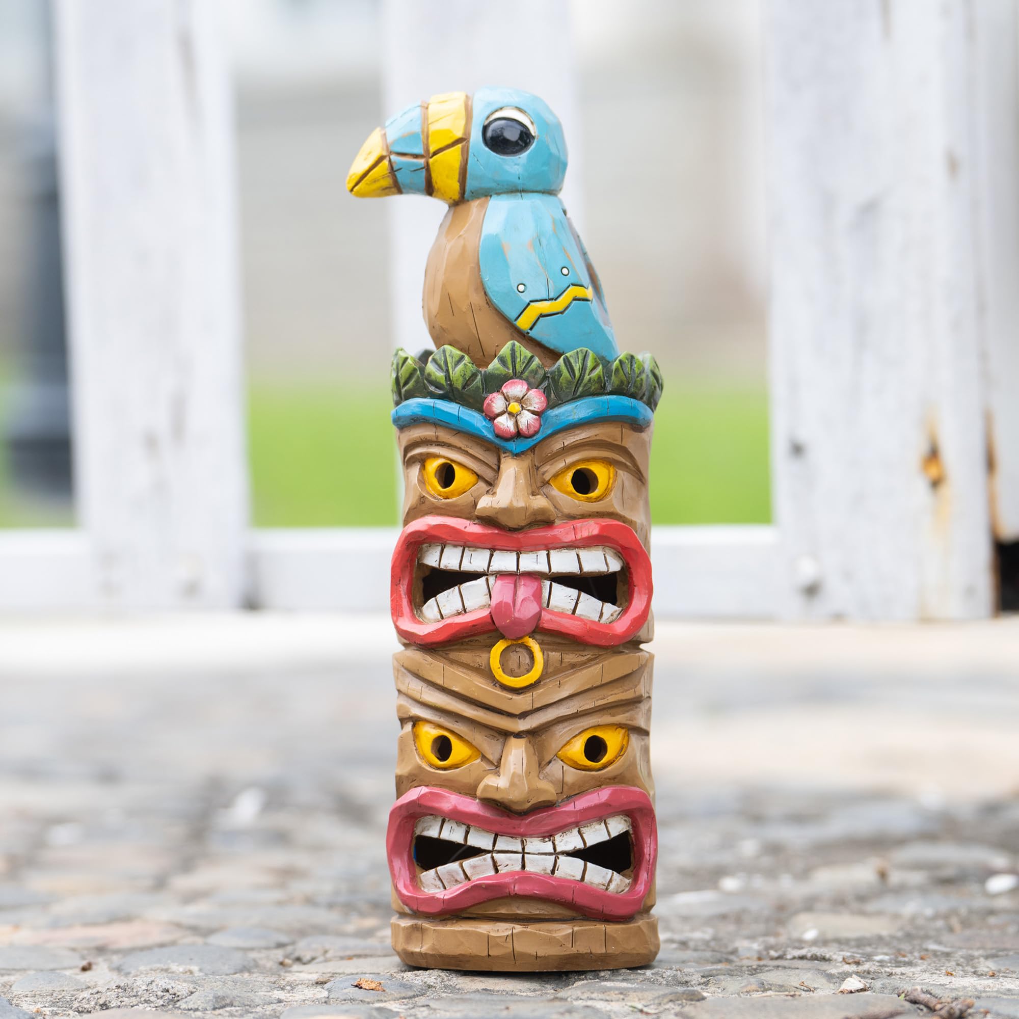 Eptuega Tiki Totem Pole - 12.32 Solar Resin Decor For Tiki Bar, Woodpecker Bird Color, Model Tiki Statue-001