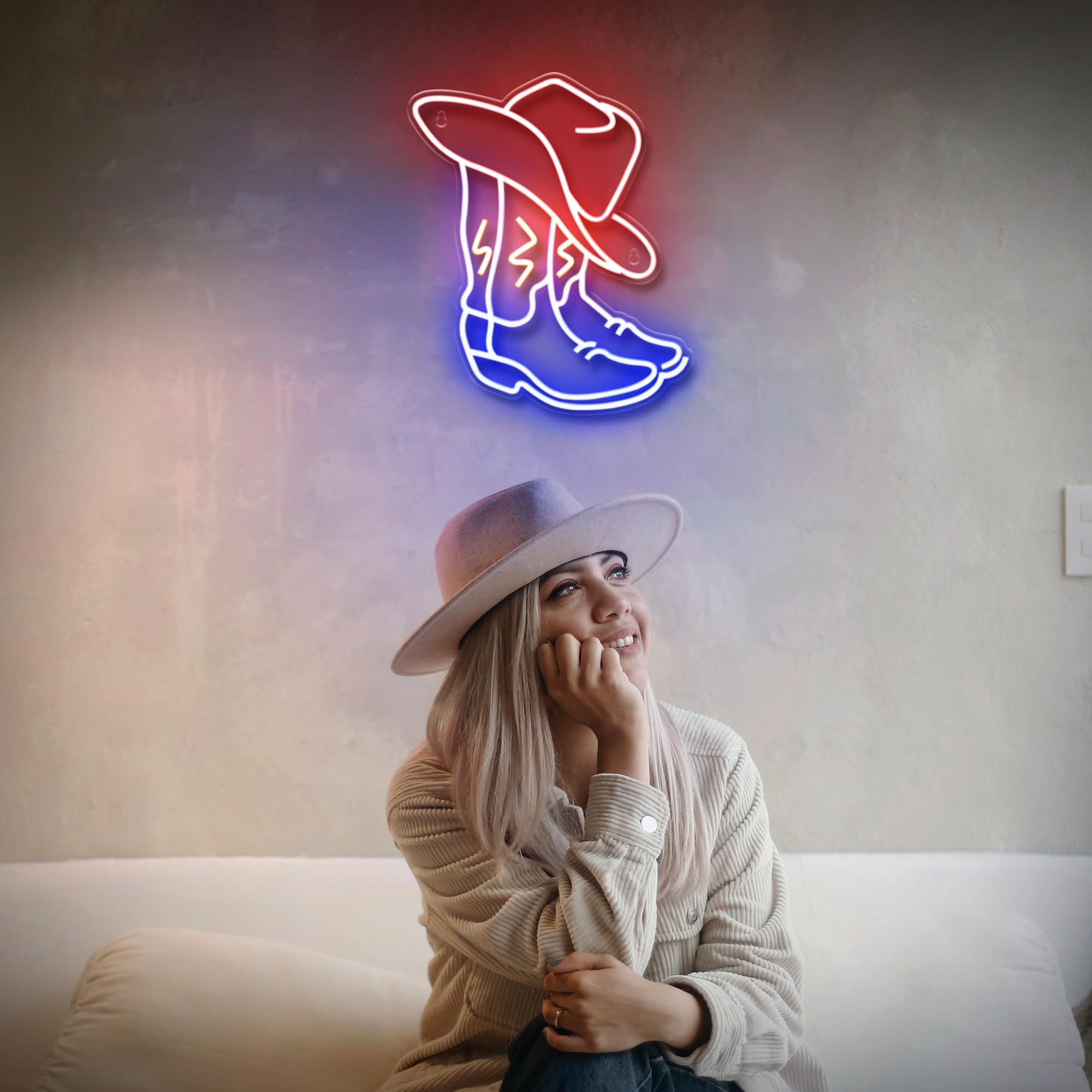 Kavaas Neon Cowboy Boot Sign - 14.6" Wall Decor for Bedroom, Bar, Man Cave - Perfect Gift for Rodeo Enthusiasts