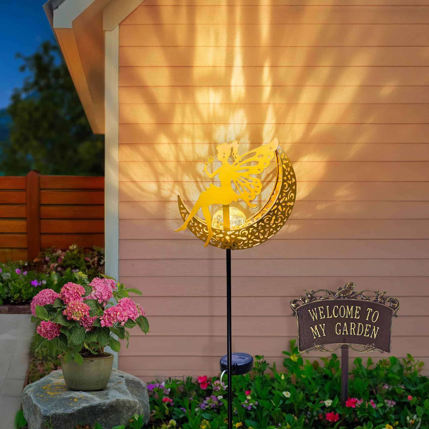 Fairy Moon Solar Lights Outdoor Garden Gifts For Women Yard Decorations Stakes Lights, Waterproof Led Outside Backard Decor, Law