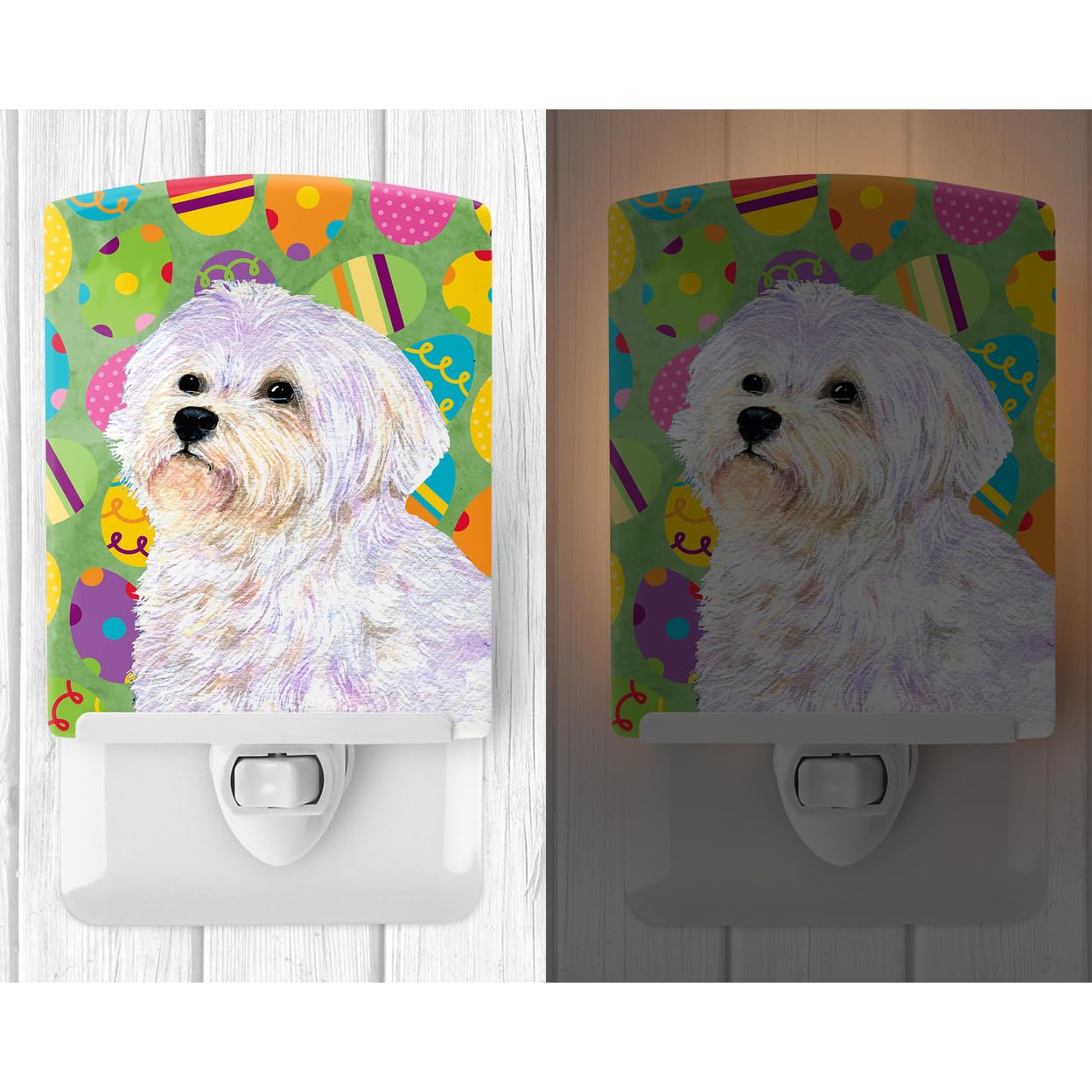 Carolines Treasures Ceramic Night Light, Maltese Easter Eggtravaganza, 6x4x3in, UL-Certified, Multicolor, Model SS4826CNL