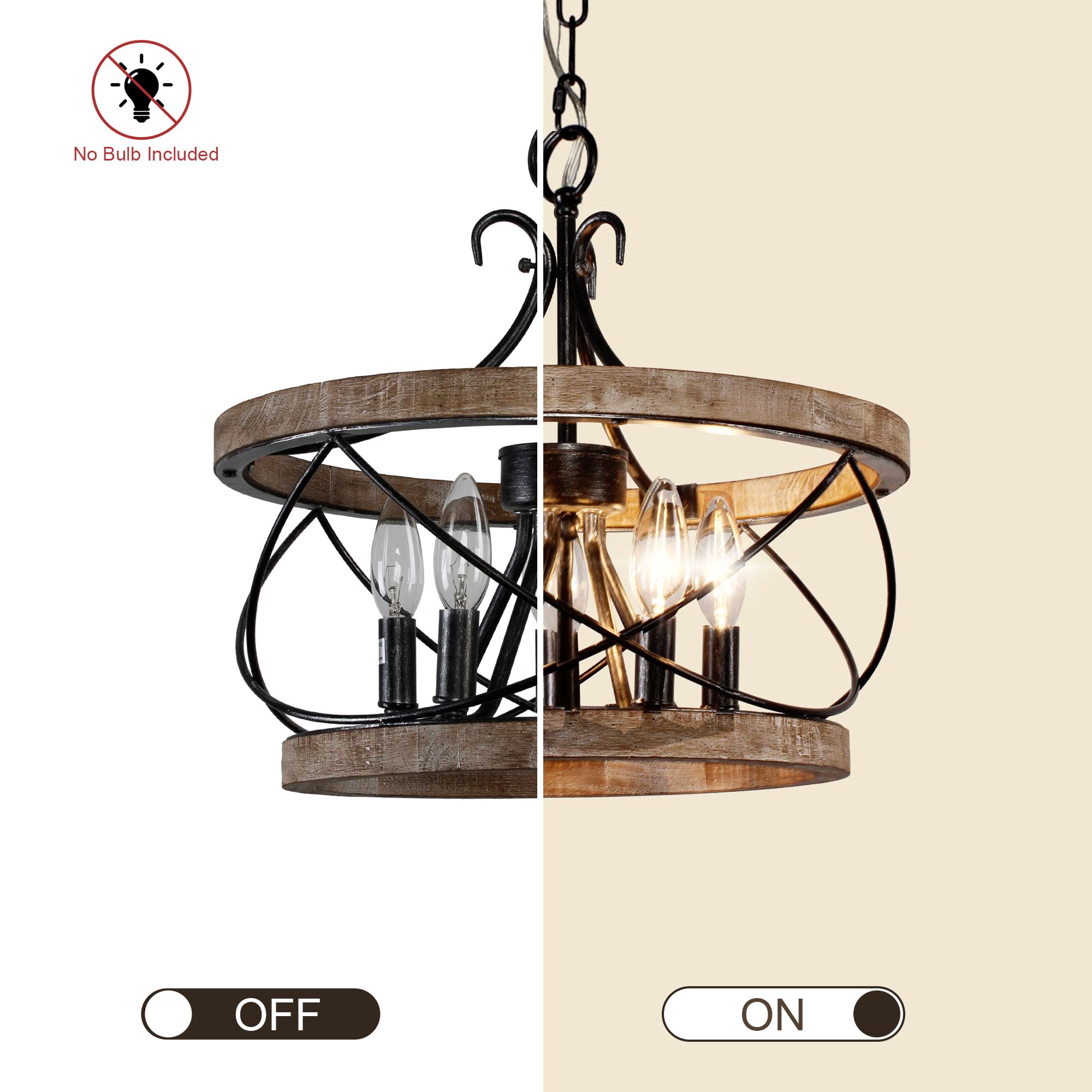 Chords Attic 20" Farmhouse Chandelier, 5-Light Wood Drum Chandelier for Kitchen Island & Dining Room, Model 19.6, French Country Style