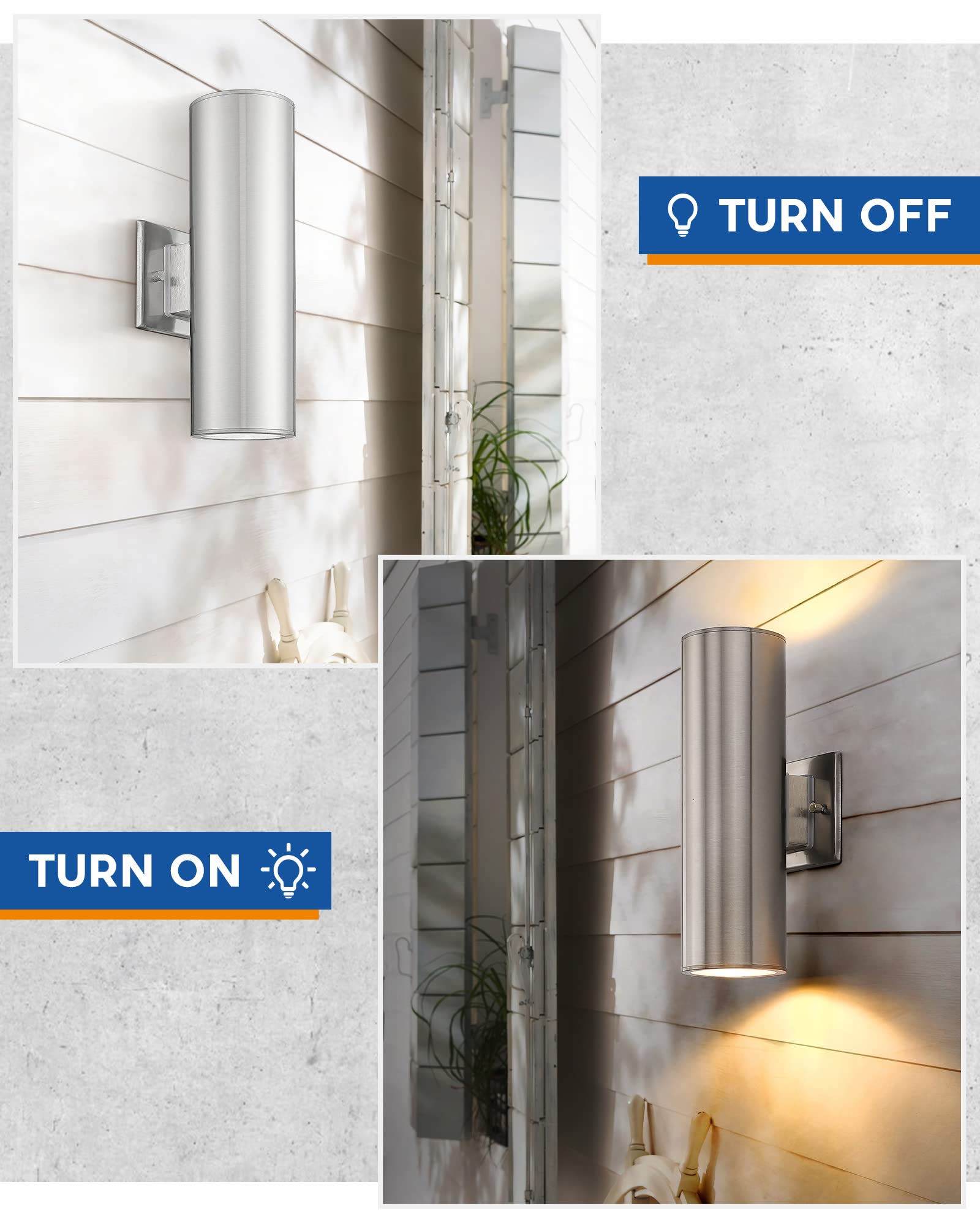 Tengxin 2 Pack Outdoor Wall Light, Modern Brushed Nickel Stainless Steel Sconce