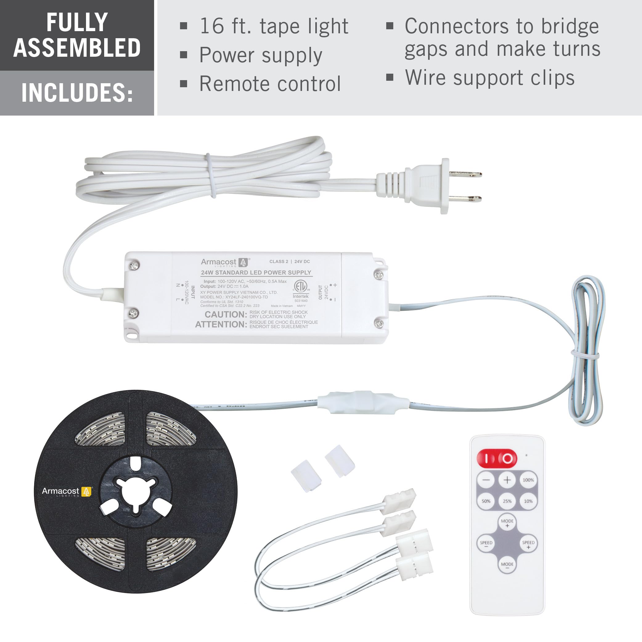 Armacost Lighting Led Tape Light Kit, 16 Ft, Dim-To-Warm, White, Model 421503, Remote Included