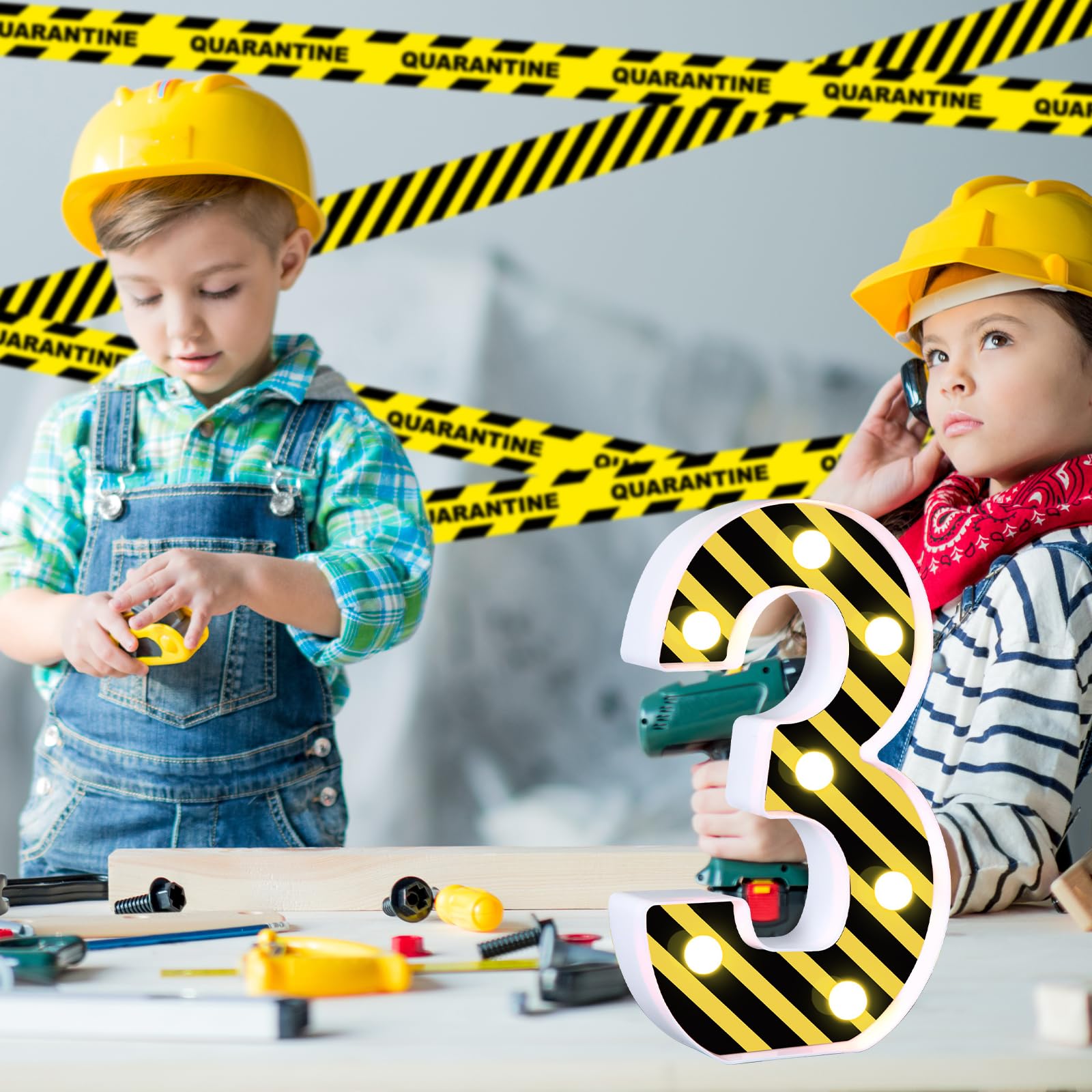 Axbmm Construction Birthday Party Supplies Light Up Numbers For Party Dirty 3Rdy Birthday Boy Decorations Birthday Light Up Sign