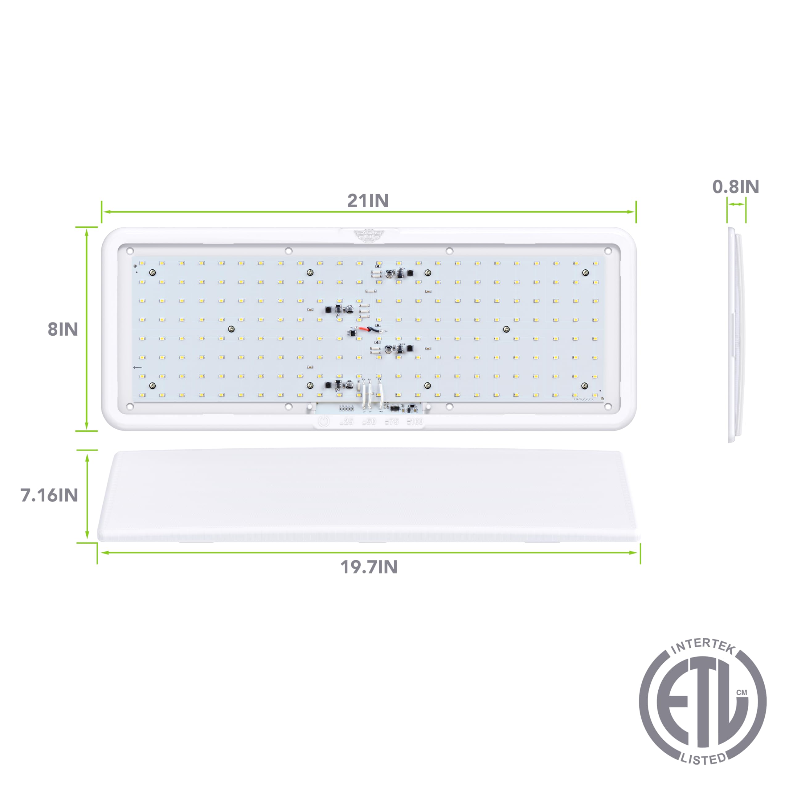 Leisure LED RV Ceiling Light Fixture 21" x 8", 2000 Lumen, Touch Dimmer, White, 12V, 4 Pack