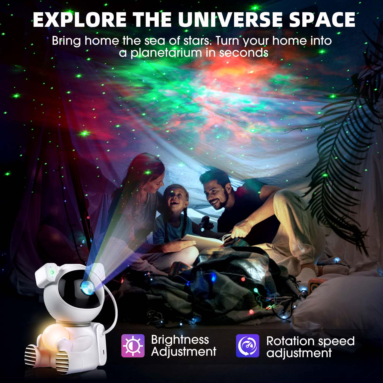 Astronaut Galaxy Projector Star Light - LED Aurora Light Projector for Bedroom, Galaxy Star Projector with Remote & Timer, Space