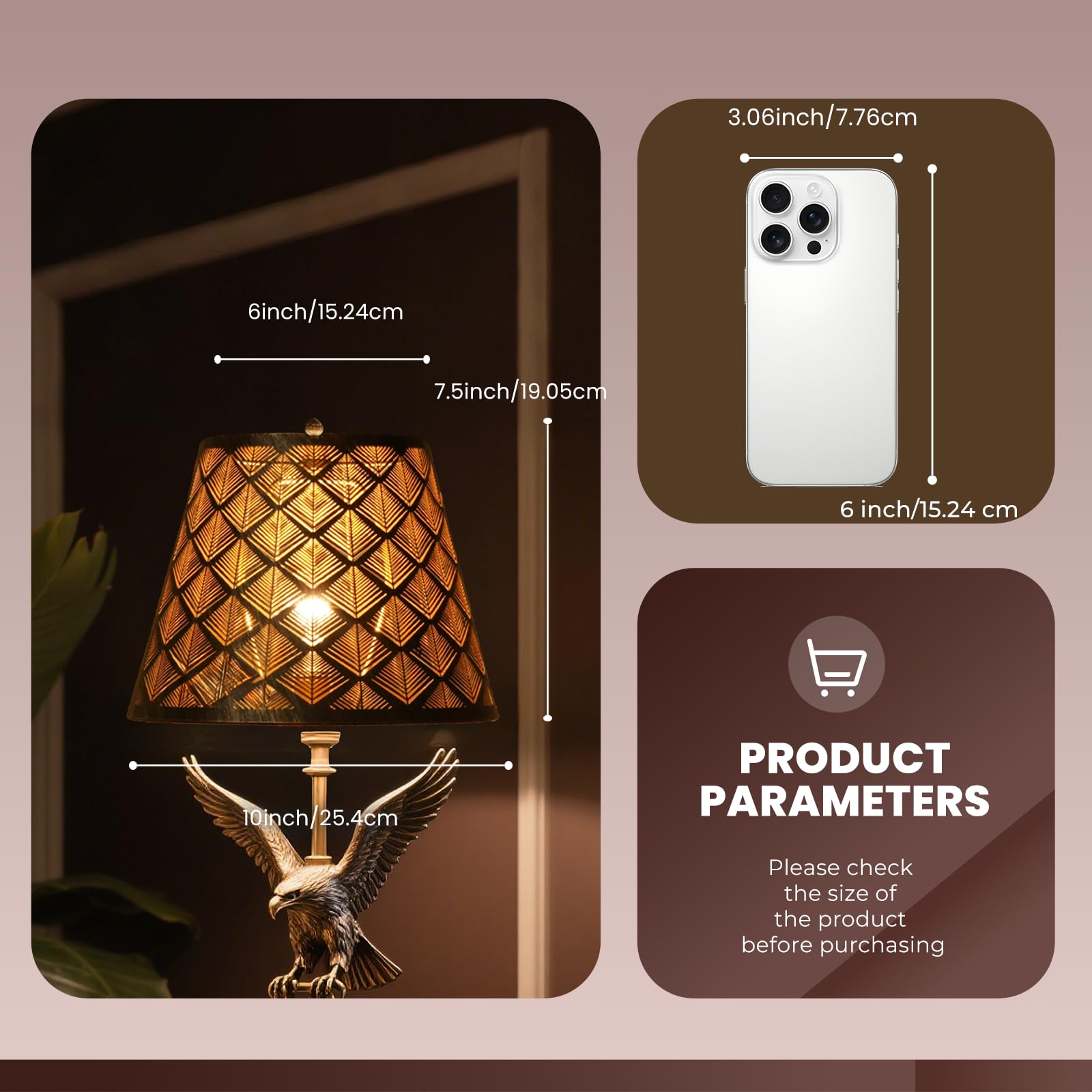 ALUCSET Metal Lamp Shade with Stainless Steel Mirror Effect, 6" x 10" x 7.5", White Chromium/Gold, Model LLA-S2328