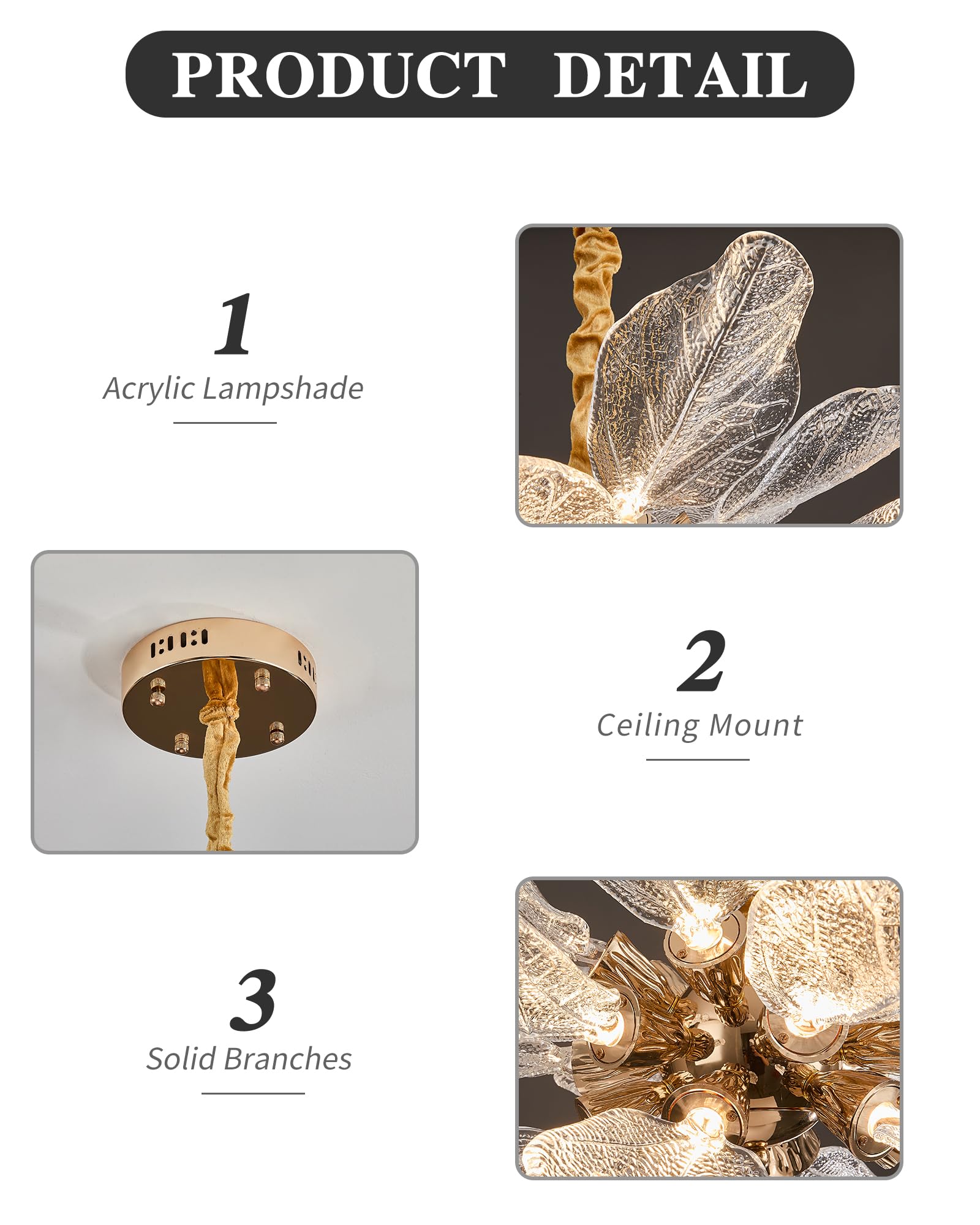 Witkey Modern Tree Branch Leaf Chandelier  18-Light 25.59 stylish Gold Pendant Lighting  Led 40W 3000K Warm White Chandeliers  Adjustable Height For Living Room  Dining Room  Bedroom  Kitchen Island