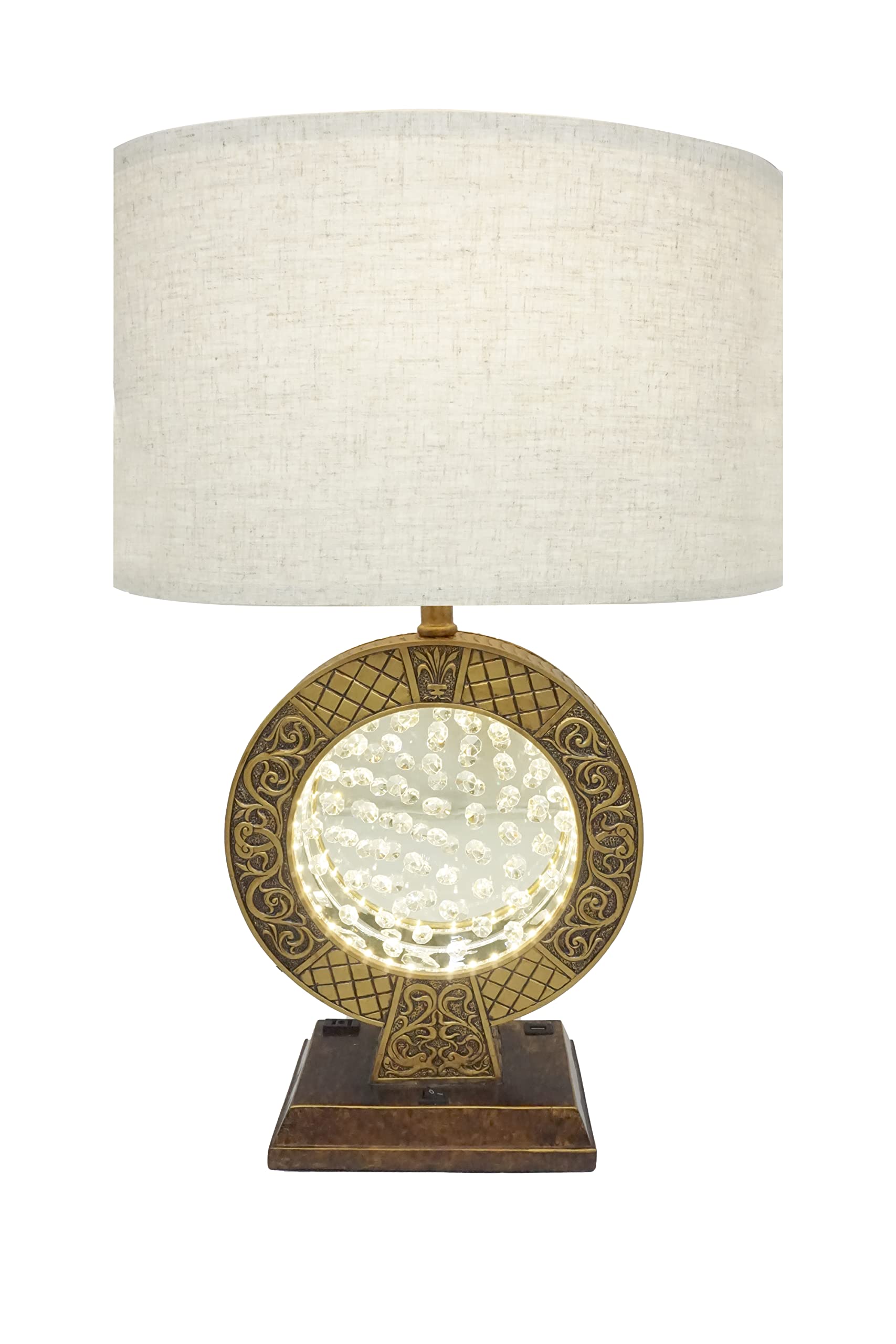 SH Lighting Nightlight Table Lamp, 28in Antique Polyresin, Brown, Crystal Decor, Model 6388G