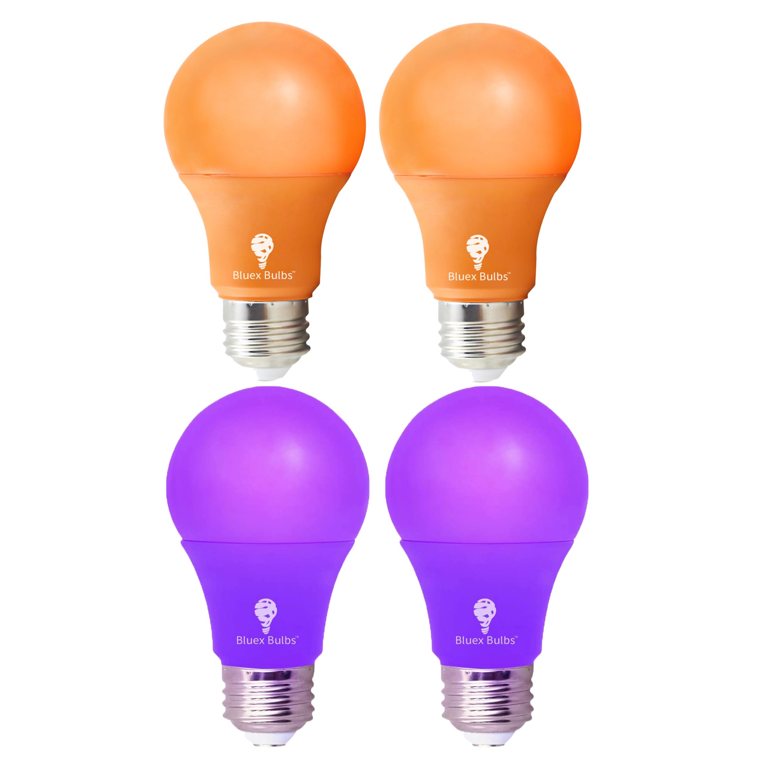 4 Pack A19 LED Purple Light Bulb LED Orange Light Bulb 120V E26 Base 9 Watt (60-watt Replacement) Purple Bulb Orange Bulb, Party Decoration, Porch, Home Lighting, Halloween Light Bulbs