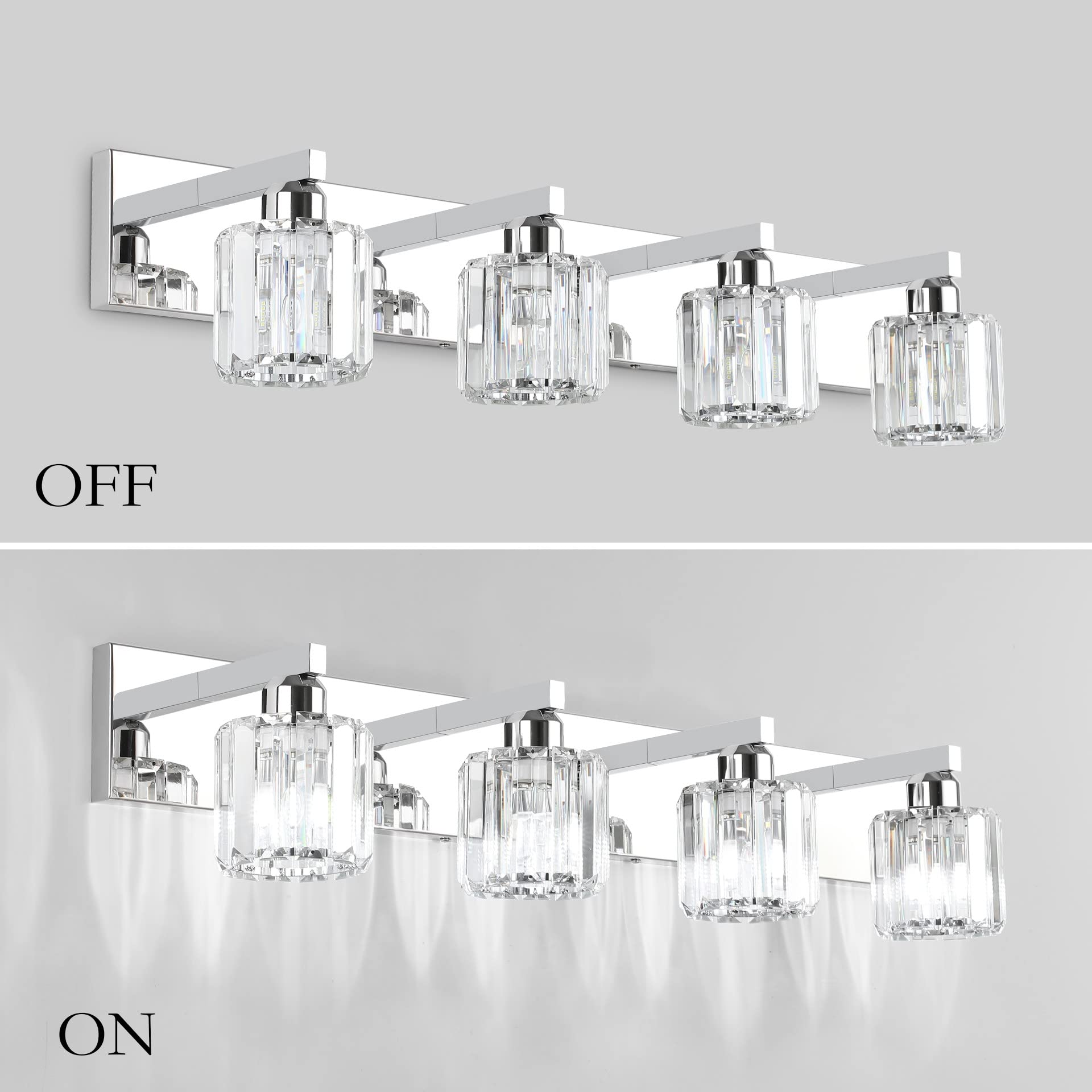 Aipsun Crystal Bathroom Vanity Light, 32 Chrome, Stainless Steel & K9 Crystal, Model 8460, 4 Lights (Bulbs Not Included)