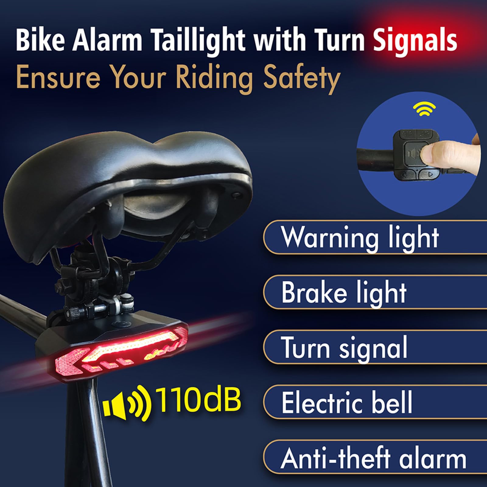 EBUYFIRE Bike Tail Light with Turn Signals, USB Rechargeable, Waterproof, Model KS-SF31, 5 in 1 Brake Light for Night Riding