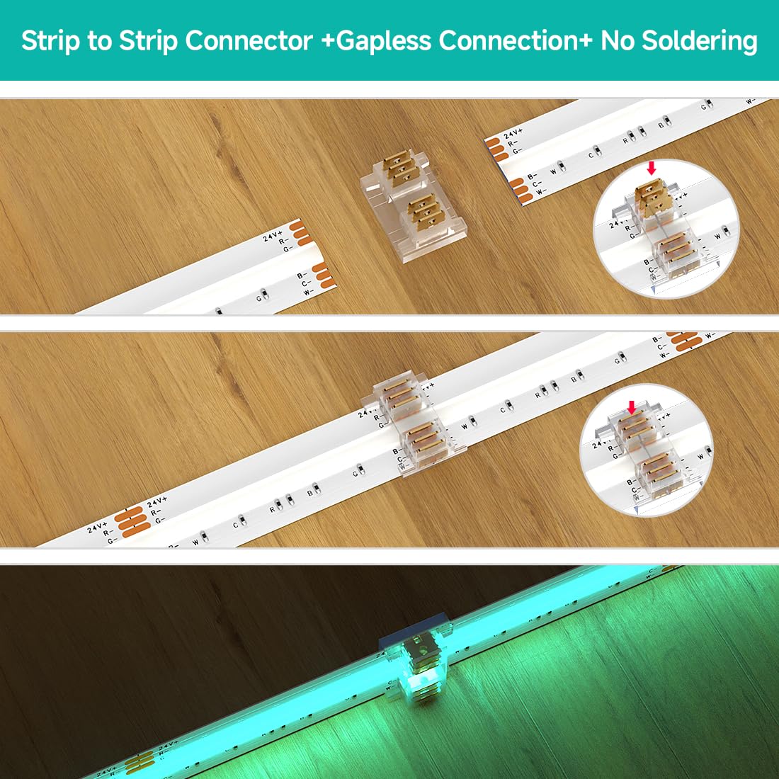BTF-LIGHTING 6PIN Connector Kit for RGBCCT LED Strip Lights, 12mm, Multicolor, L-Shaped with 24AWG Wire