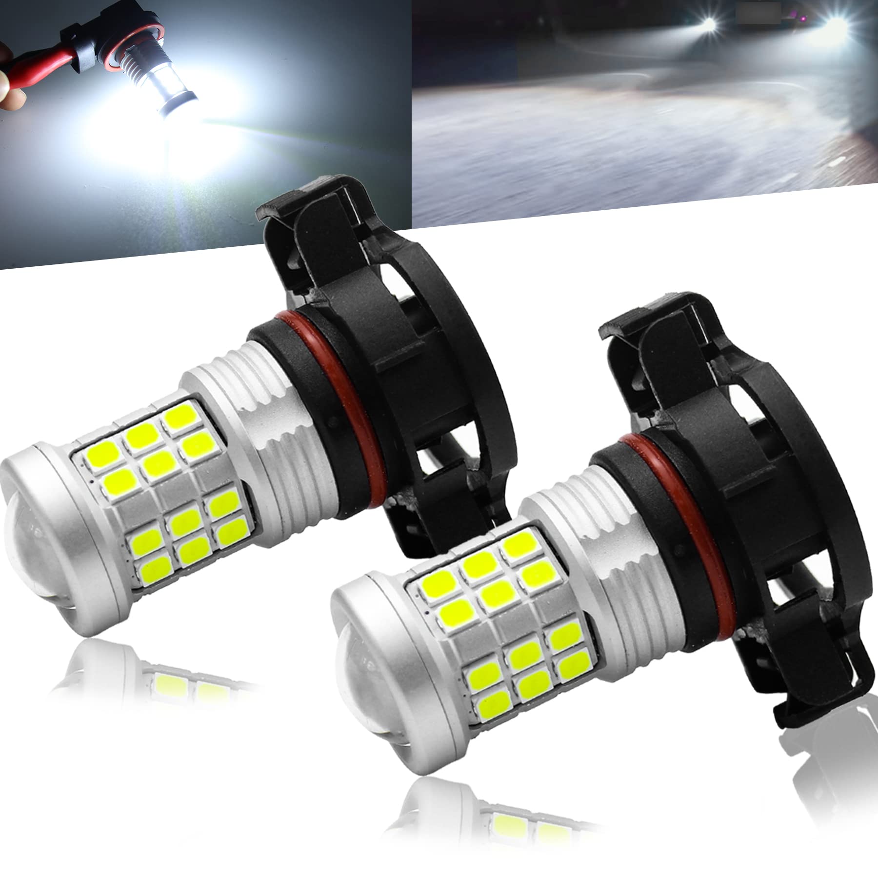 KISLED LED Fog Lights Bulbs, 3000lm High Power 3030 Chips, H16/5202, Xenon White