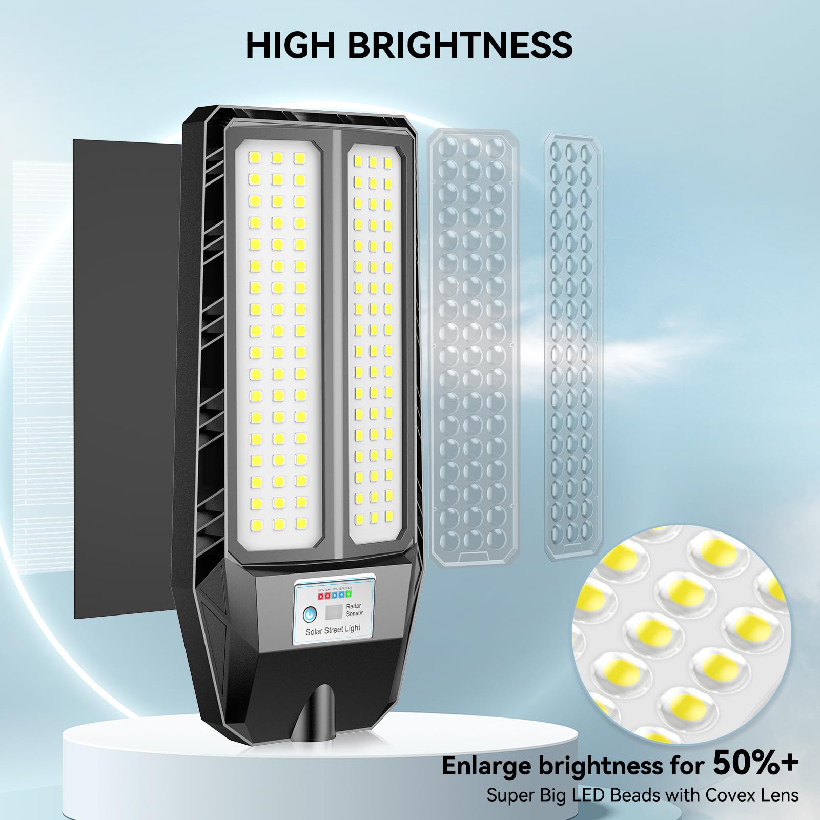 VOOJOY Solar Street Light Outdoor, 7000K LED, Motion Sensor, Remote Control, 9000W, Black, Model TW002C