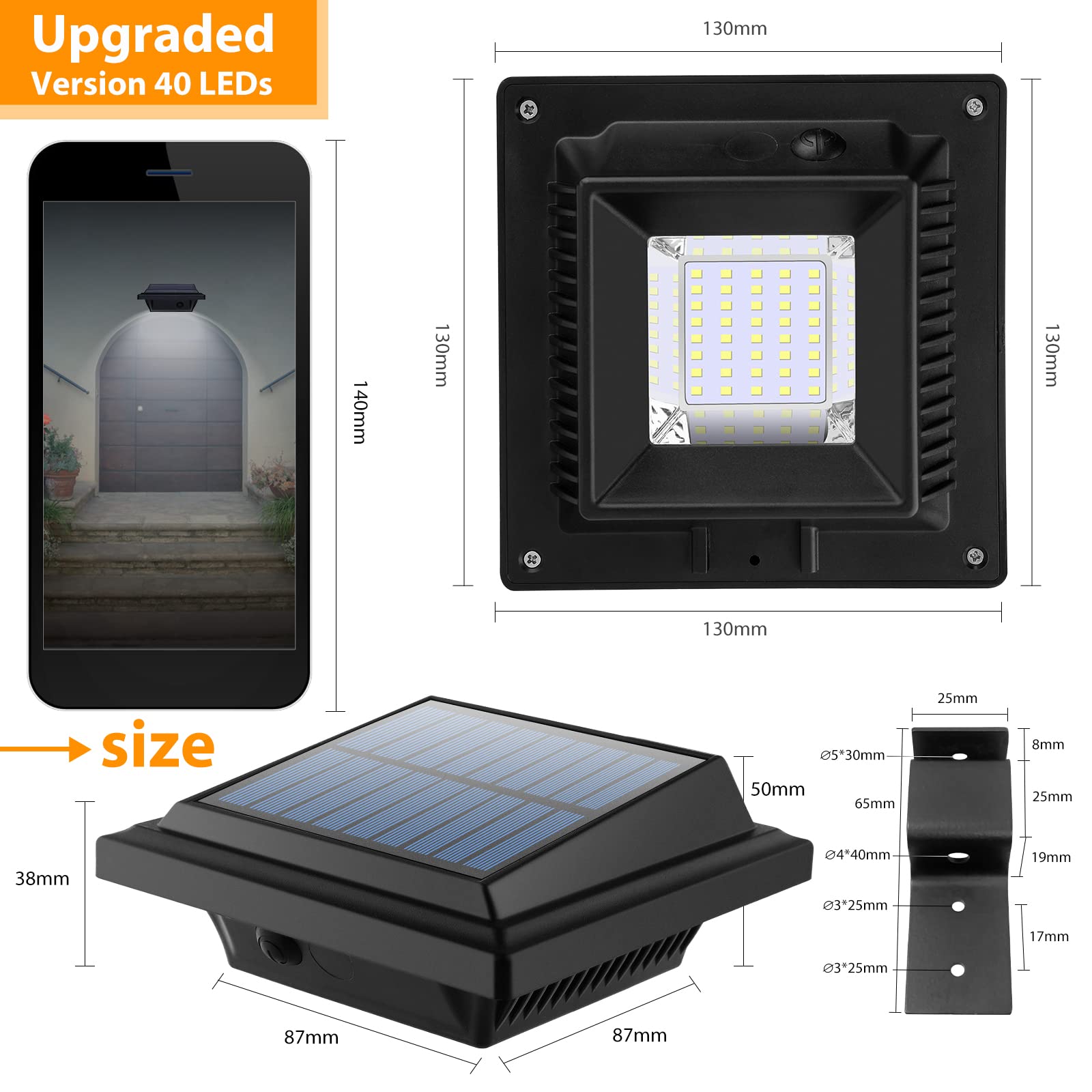 UniqueFire Solar Gutter Lights, 40 LEDs, Waterproof, 8 Pack, Black/Cool White