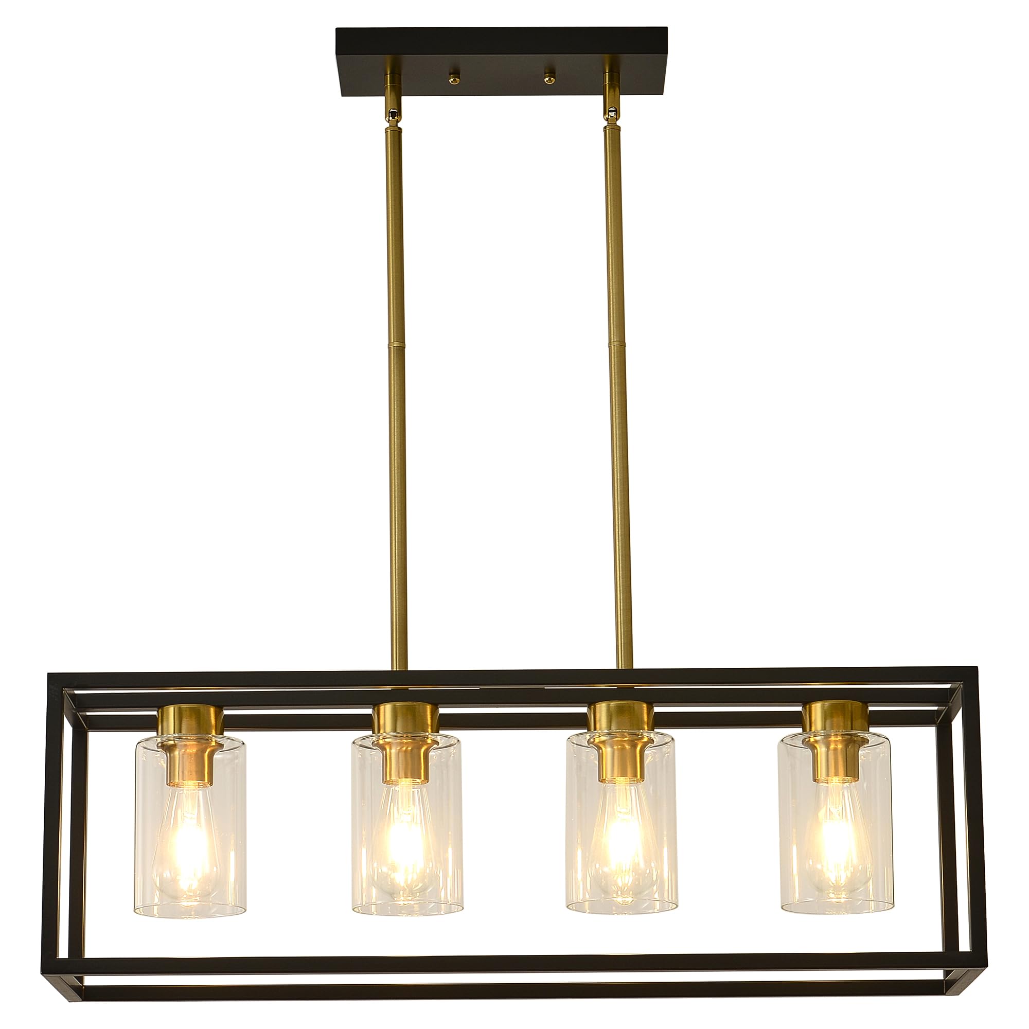 XILICON Brushed Nickel +Black l Dining Room Chandeliers Lighting Fixture Linear Pendant Modern 4-Light with Glass Shades Vintage