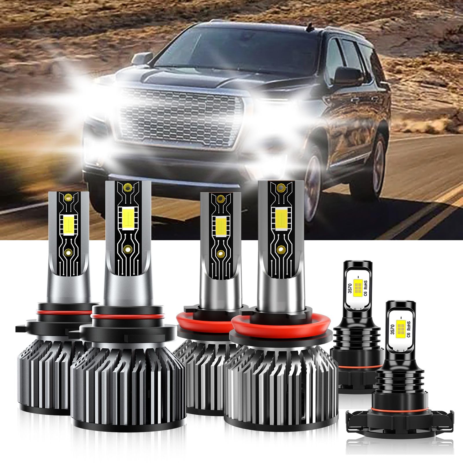 TXBILMOO 9005 H11 Fog Light Bulbs, 600% Brightness 6500K White, For GMC Yukon 2015-2019, Pack of 6,