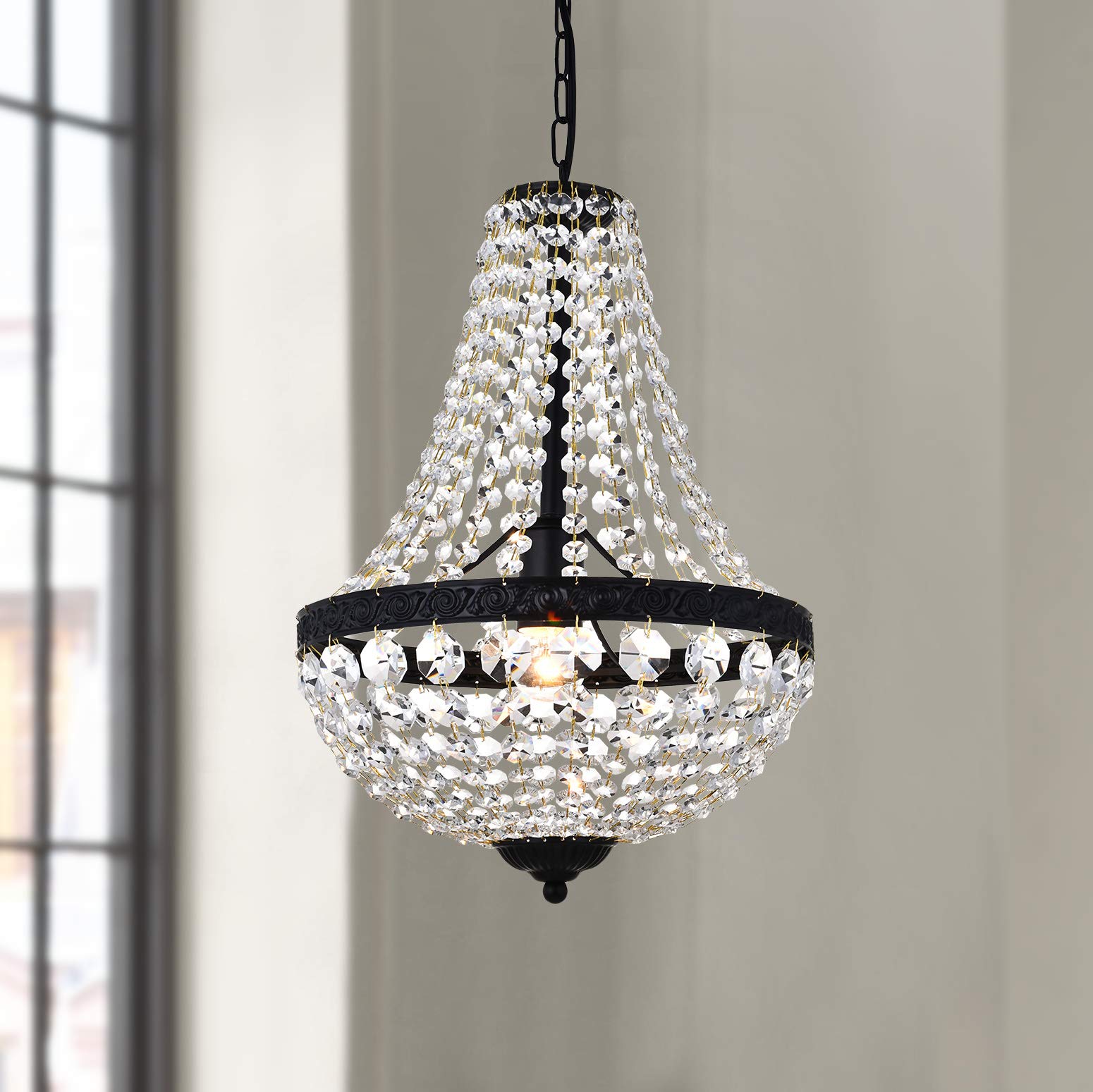 Bestier Modern French Empire Black Finish Farmhouse Crystal Pendant Chandelier Lighting LED Ceiling Light Fixture Lamp Dining Ro