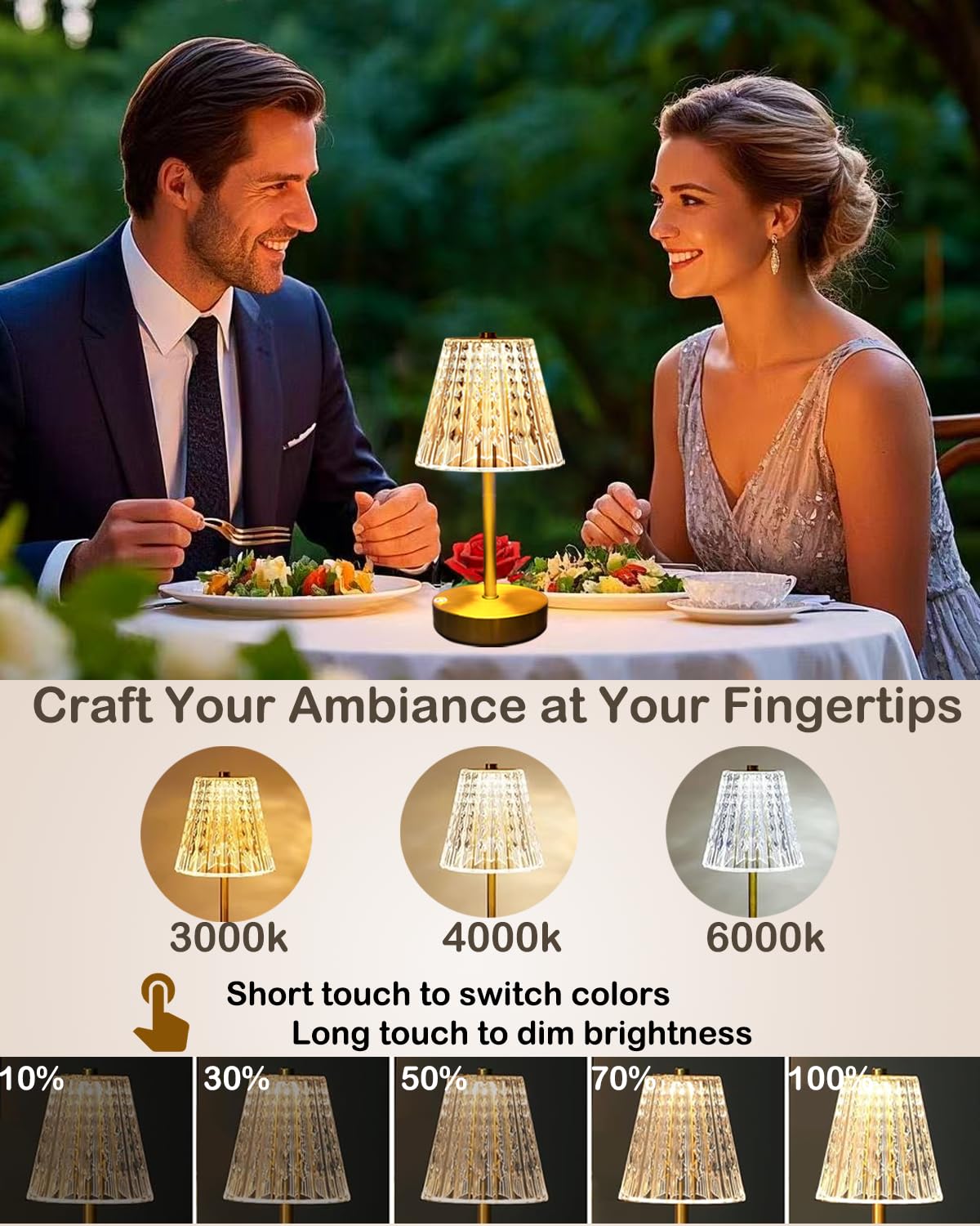 LamparaDecor Rechargeable Table Lamps Set of 2 - Small Battery Powered, Metal, Brushed Brass Gold, Cordless for Ambient Lighting