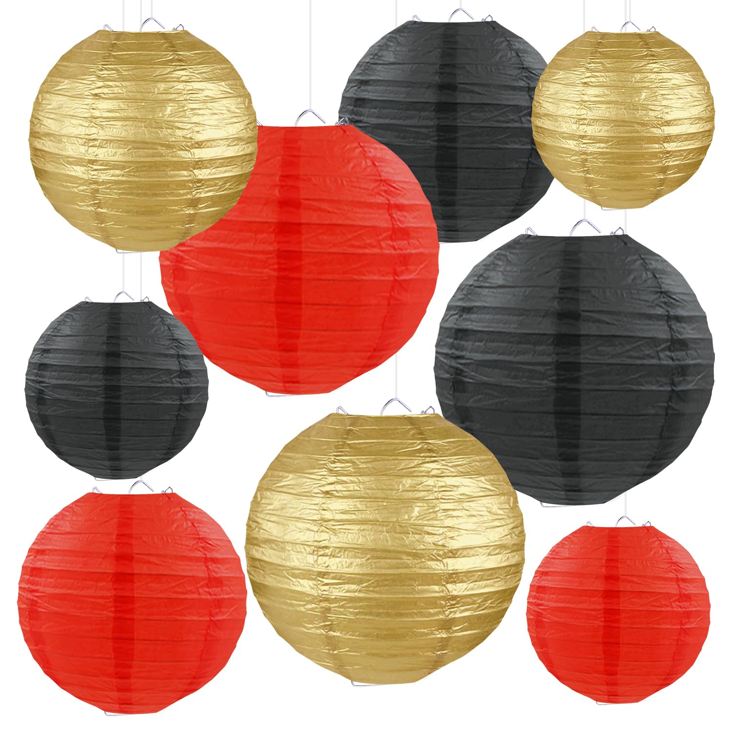 FUGUIR Red Black Gold Paper Lanterns, Round Hanging Paper Lanterns Decorations for Graduation Birthday Wedding Anniversary Baby 