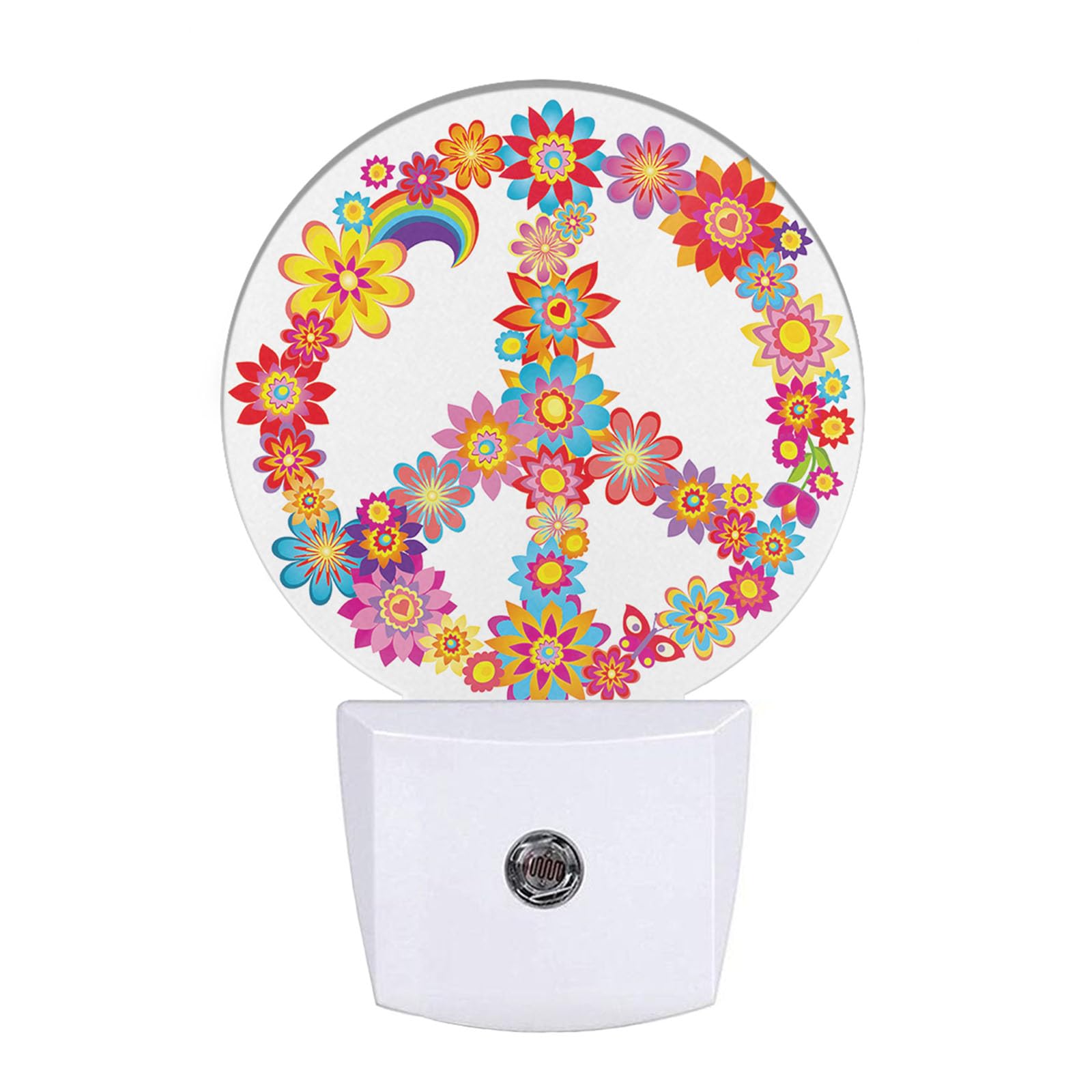 EKOBLA Peace Sign Floral Night Lights Plug into Wall Peace and Love Colorful Flowers LED Dusk to Dawn Night Lamp Auto Sensor for