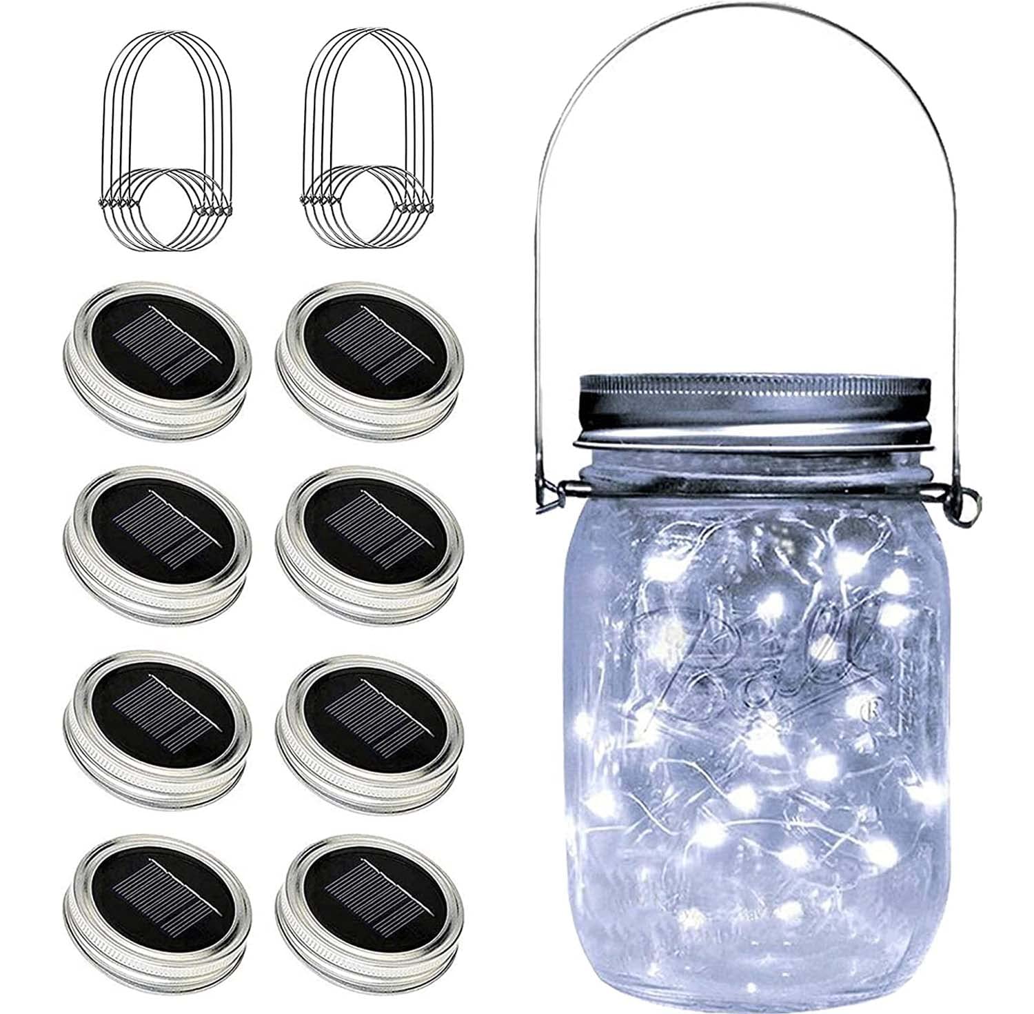 Yeuago 8 Pack Fairy Star Firefly Jar Lids Lights,Solar Fairy String Lids Lights(No Jars),Waterproof Lantern Mason String Solar L
