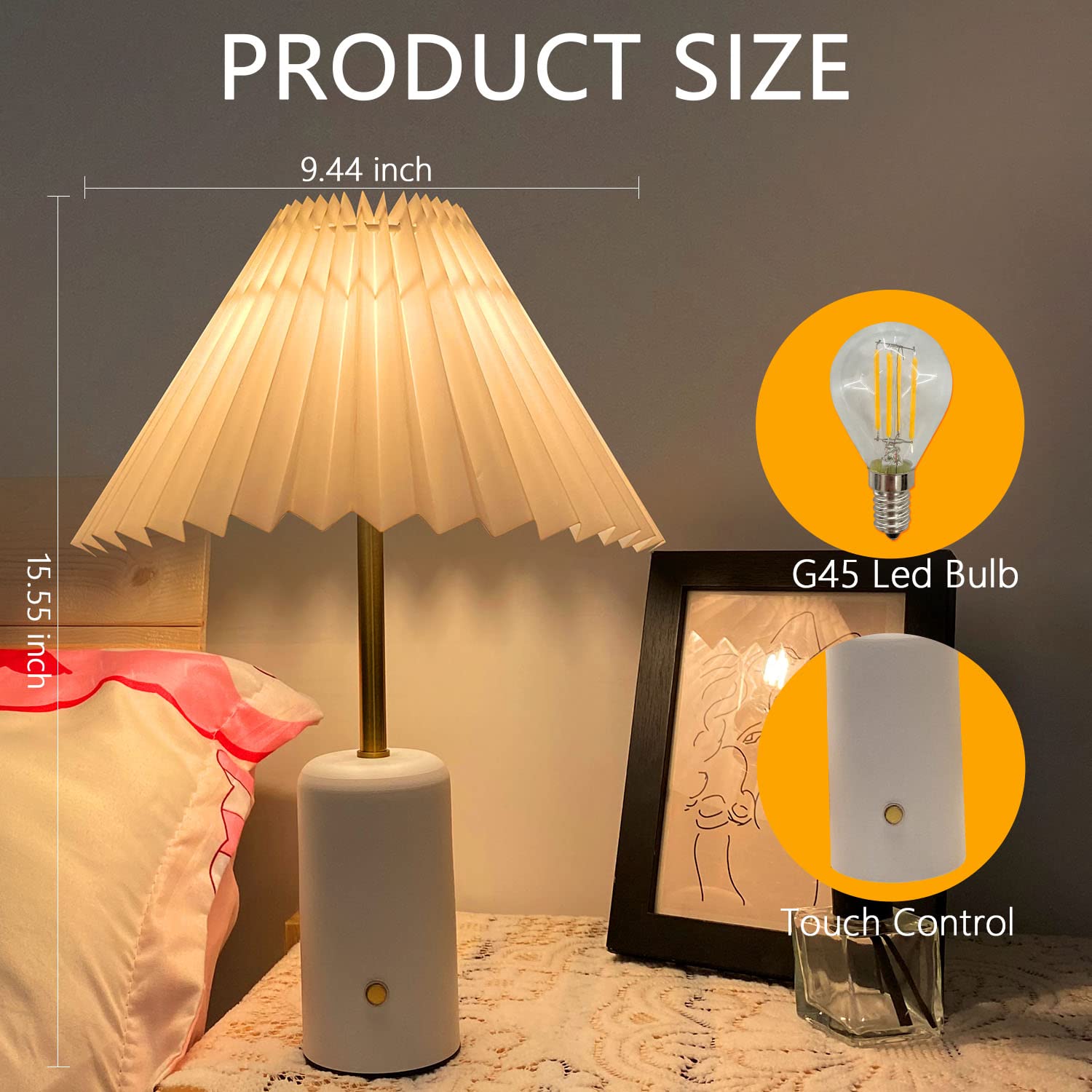 Chloranthus Cordless Table Lamp, Touch Control Stepless Dimming, 5000Mah Rechargeable Battery Pleated Desk Lamp For Bedroom/Beds