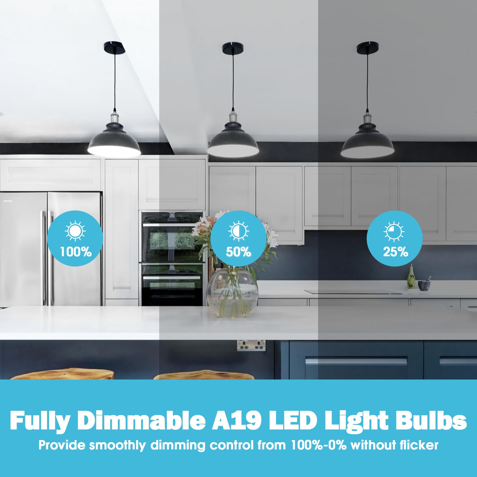 Maylaywood A19 Led Light Bulb Dimmable, 60 Watt Equivalent Led Bulbs, Daylight White 5000K, 900 Lumen, E26 Base, 9W Bright White