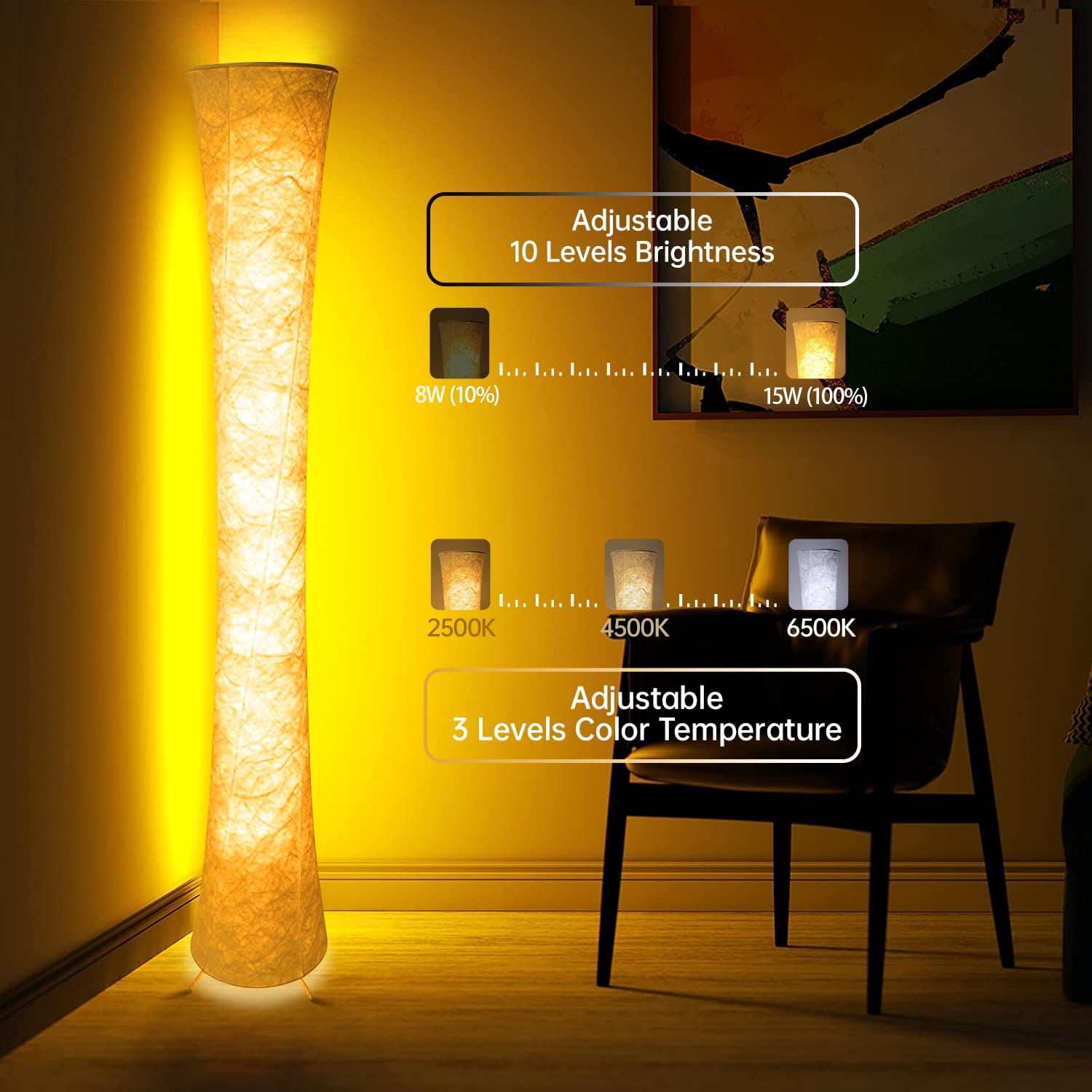 World Win Floor Lamp, 61'' Smart Rgb Led Corner Lamp With Music Sync And 16 Million Diy Colors, 3 Color Temperature, App & Remote Control, Color Changing Standing Floor Lamp For Bedroom Living Room