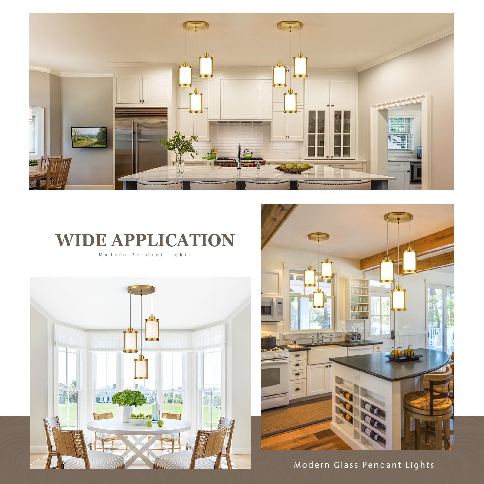 Osimir 3-Light Pendant Lighting, Brushed Gold Dining Room Chandelier Light Fixture Over Table With Milk Glass, Modern Cluster Ha