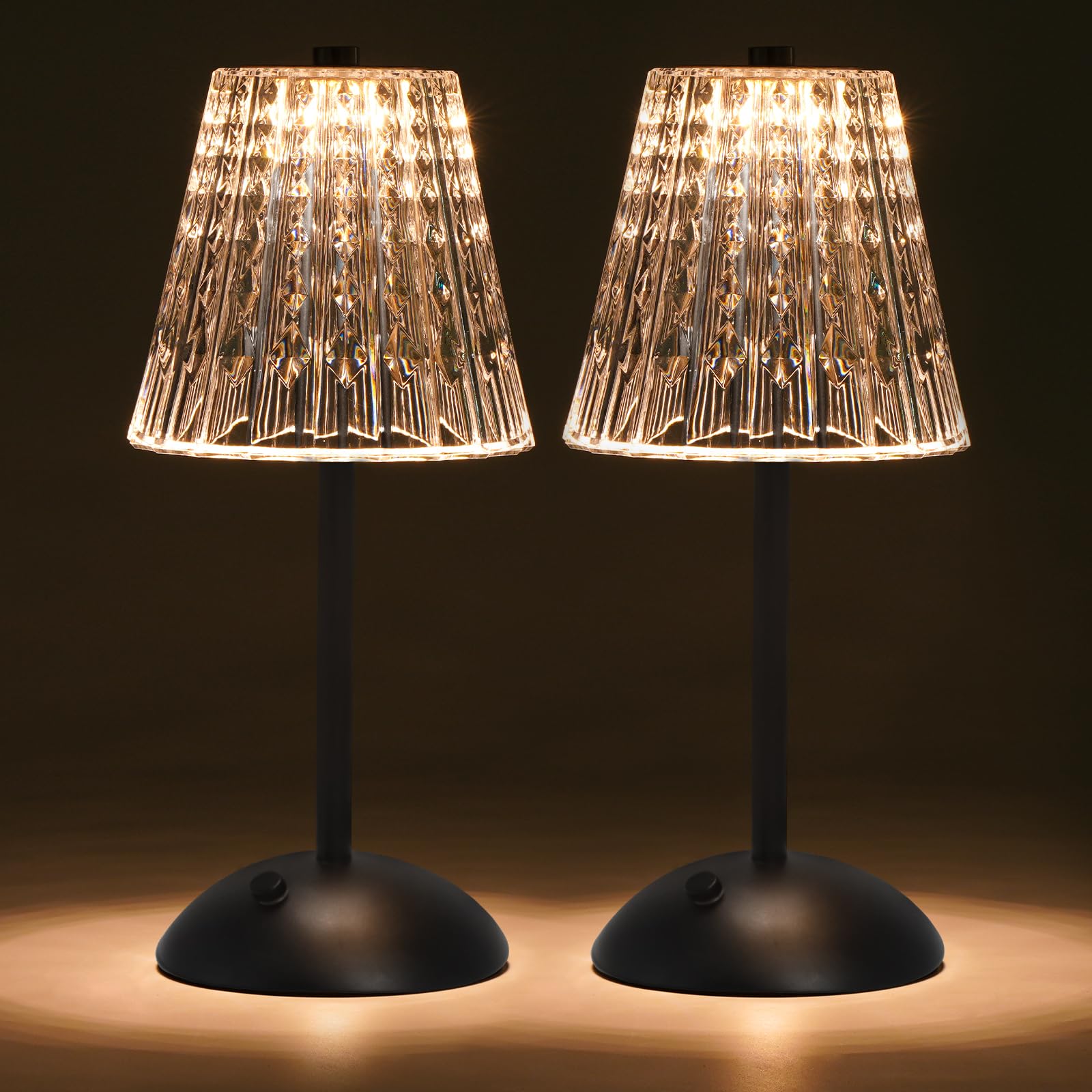 Nusogon Cordless Touch Table Lamp, 3500Mah Rechargeable Small Dask Lamp, 3 Colors Dimmable Battery Operated Crysta Lamp For Bedr