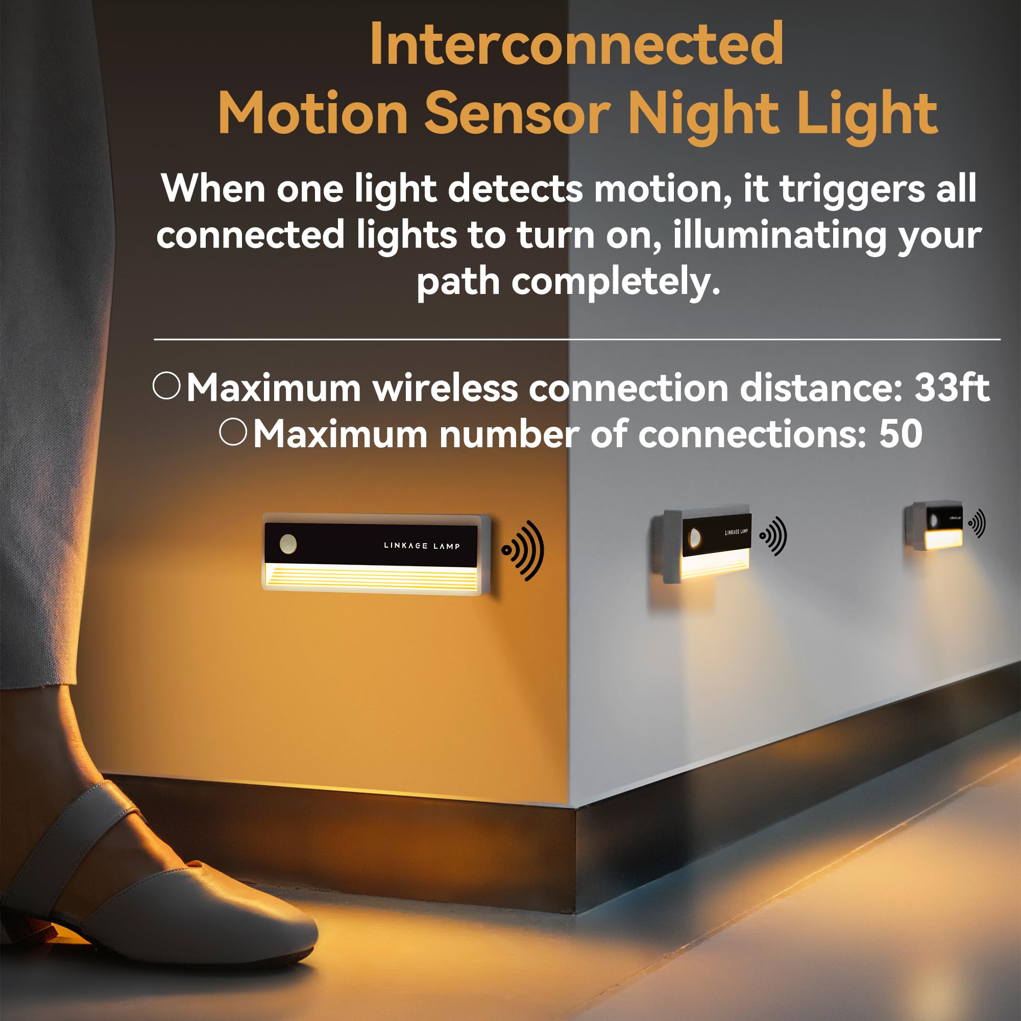 Unidisciple 3 Pack Linkage Rechargeable Night Light With Motion Sensor And Dusk To Dawn Sensor, Wireless Indoor Linkable Activat