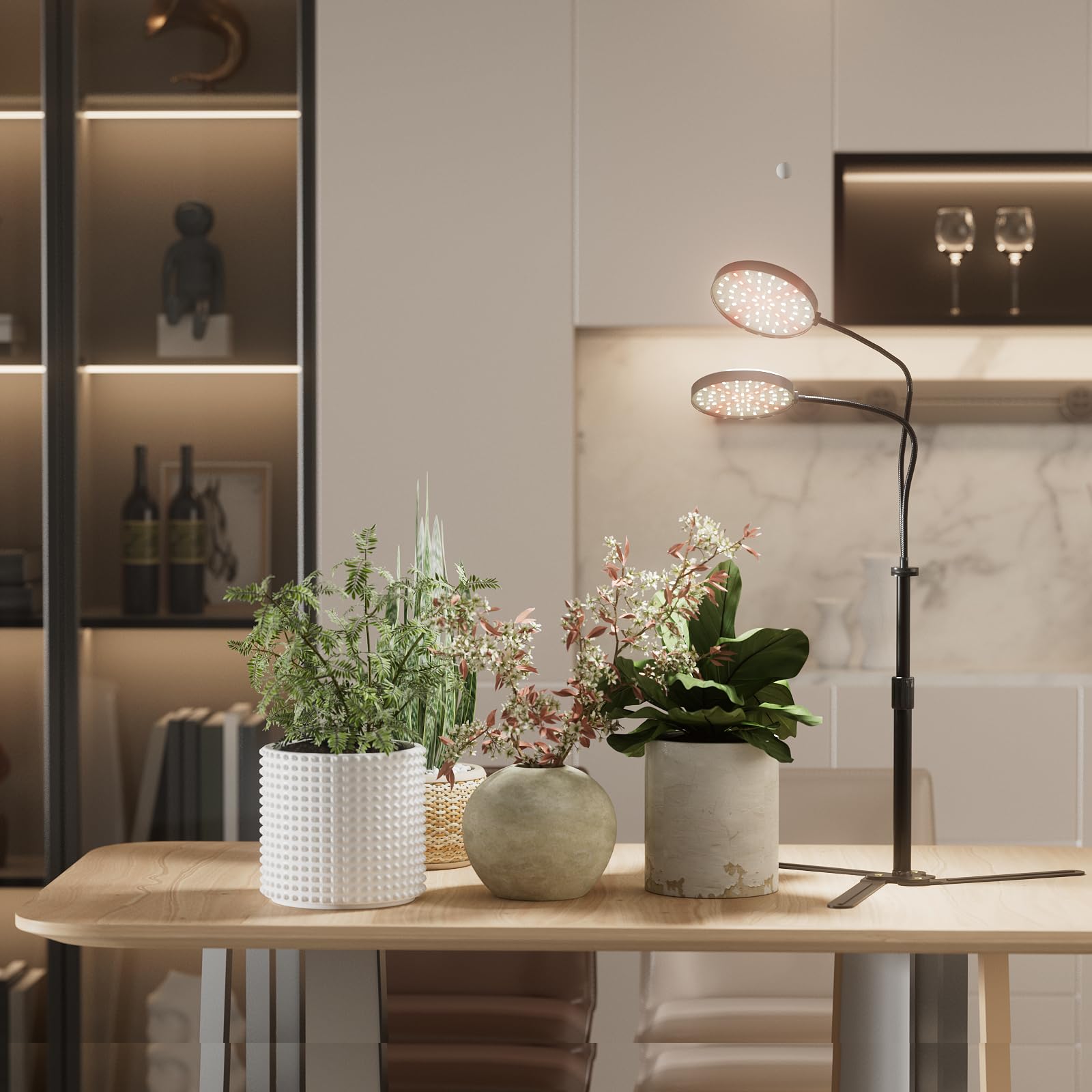 Grow Lights For Indoor Plant, 6000K Full Spectrum Plant Lights For Indoor Growing, 3.5'' Led Dual Ring Grow Light, Height Extendable 9-16'', Auto On Off Timing 4/8/12/18Hrs (Black)