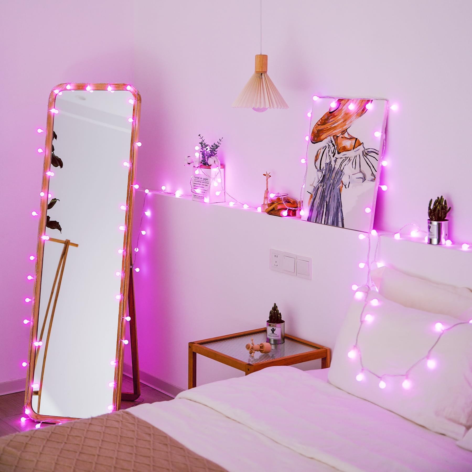 JMEXSUSS Pink Globe String Lights, 100 LED Indoor Outdoor Fairy Lights, 33ft Plug-in for Valentines Day Decor, Model EXS-S-0100-R