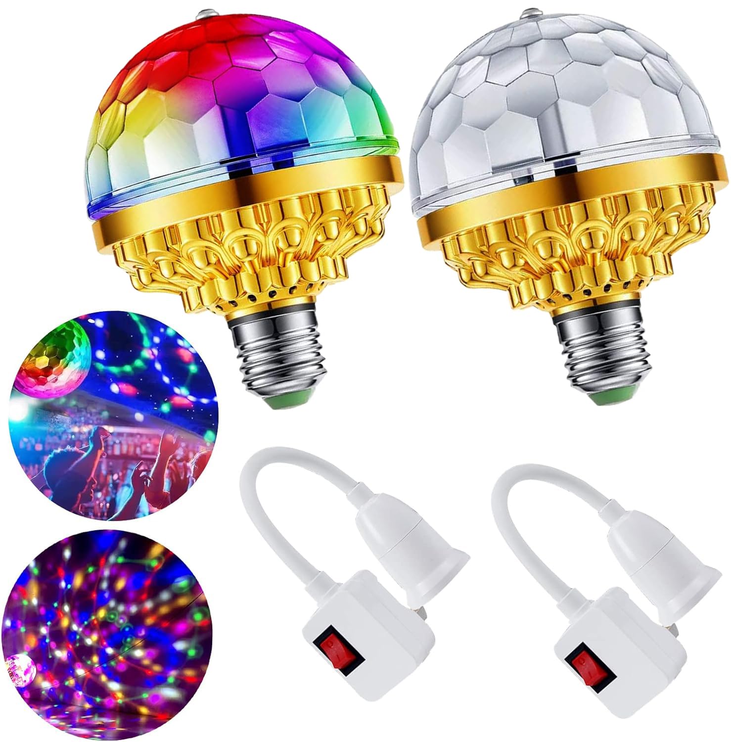 XGHJ 2Pcs Colorful Rotating Magic Ball Light Bulb, RGB LED Disco Light, Gold, Crystal, Model xghj