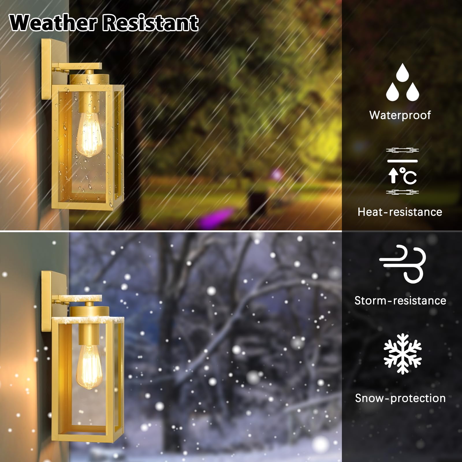 BesLowe 2-Pack Outdoor Wall Lanterns, Waterproof Sconces with E26 Sockets, 12.8" Gold, Modern Design for Porch & Patio