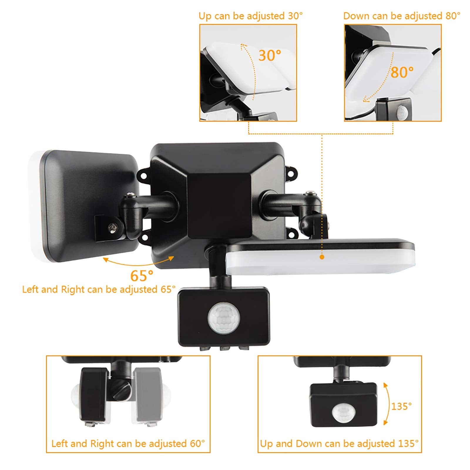 Haian Support 20W Waterproof Motion Sensor Led Security Light - Dual-Headed, 1800Lm, Black