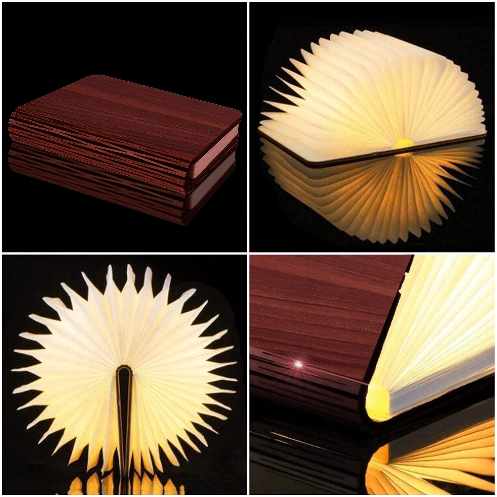 Vergissm Wooden Book Light - Foldable LED Lamp, 3 Colors, Rechargeable, Model Arion Book Lamp-2, Ideal for Home Decor & Gifts