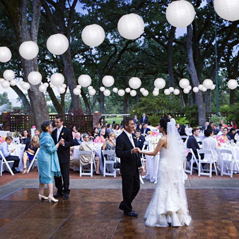 Yunxuan Paper Lanterns Decorative, White Hanging Round Chinese Lanterns With Lights For Wedding Anniversary Birthday Party 12 Le
