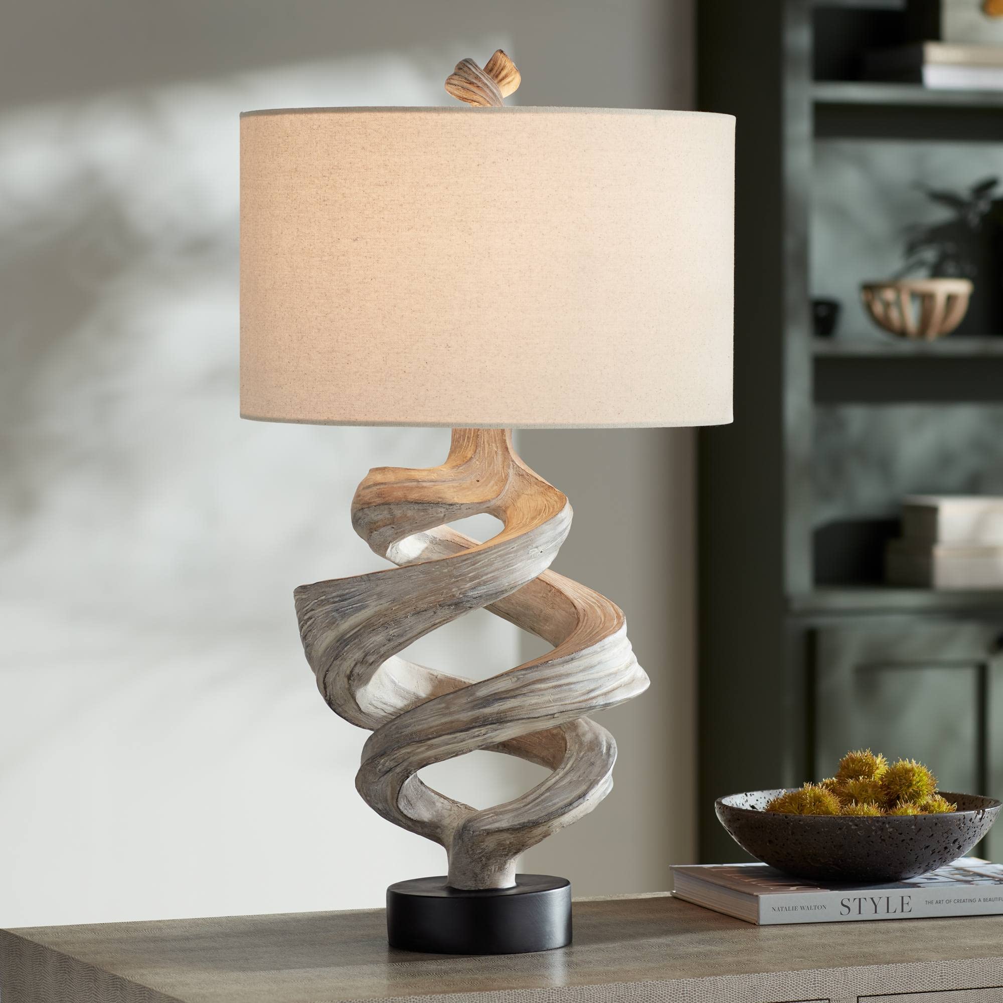 Possini Euro Design Organic Twist 29 1/4 Tall Sculptural Rustic Modern Natural Cottage End Table Lamp Brown Wood Finish Fabric W