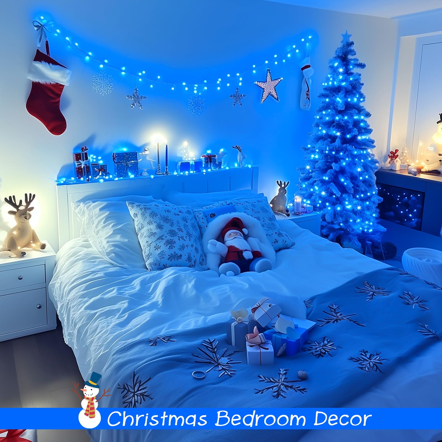 Jmexsuss 100 Led Blue Christmas Lights, 33Ft Waterproof String Lights, 8 Modes For Indoor/Outdoor Decorations, Model Exs-S-0100