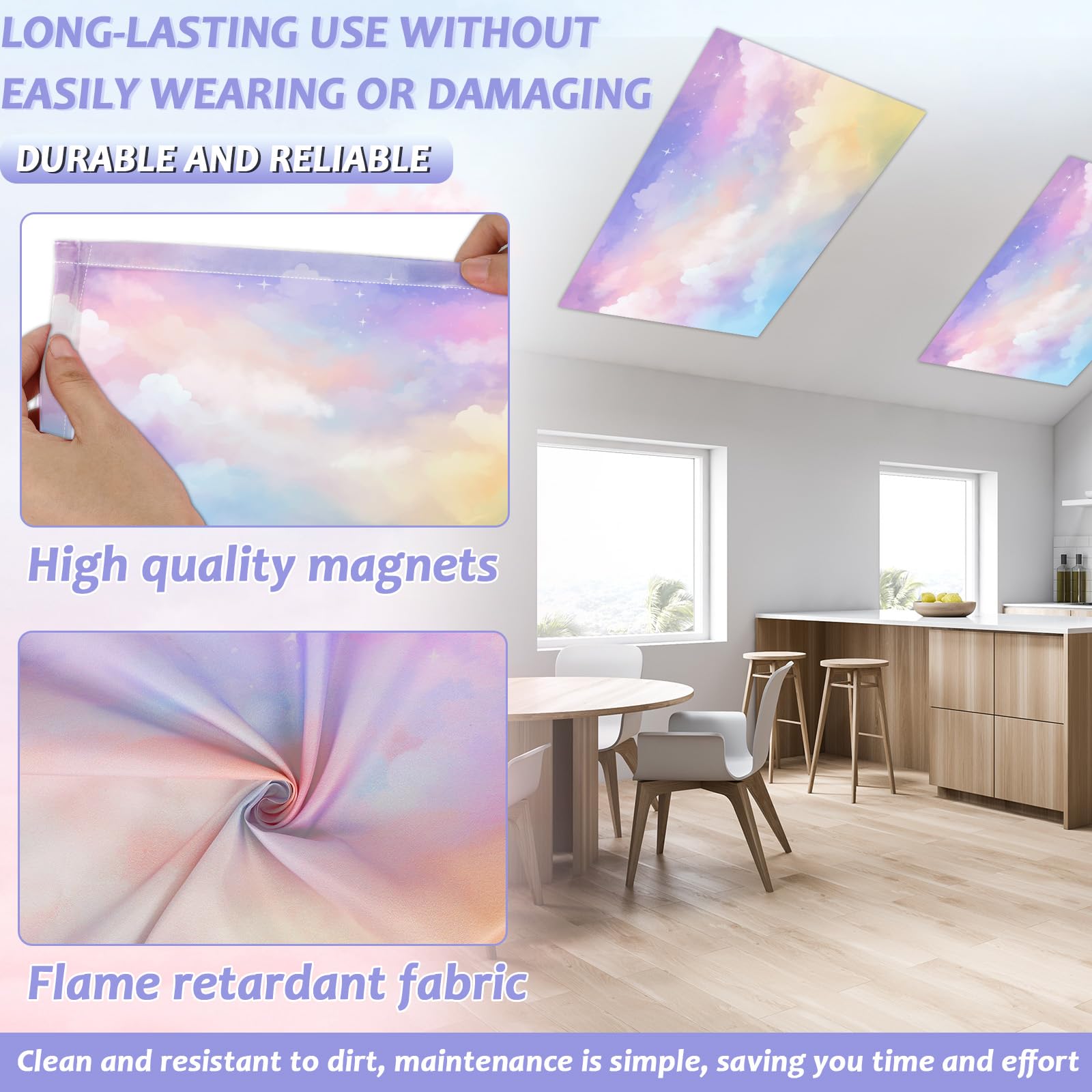 Wiooffen 8 Pcs Fluorescent Light Covers - 4x2 Feet, Polyester, Rainbow Color, Easy Install for Classroom & Office